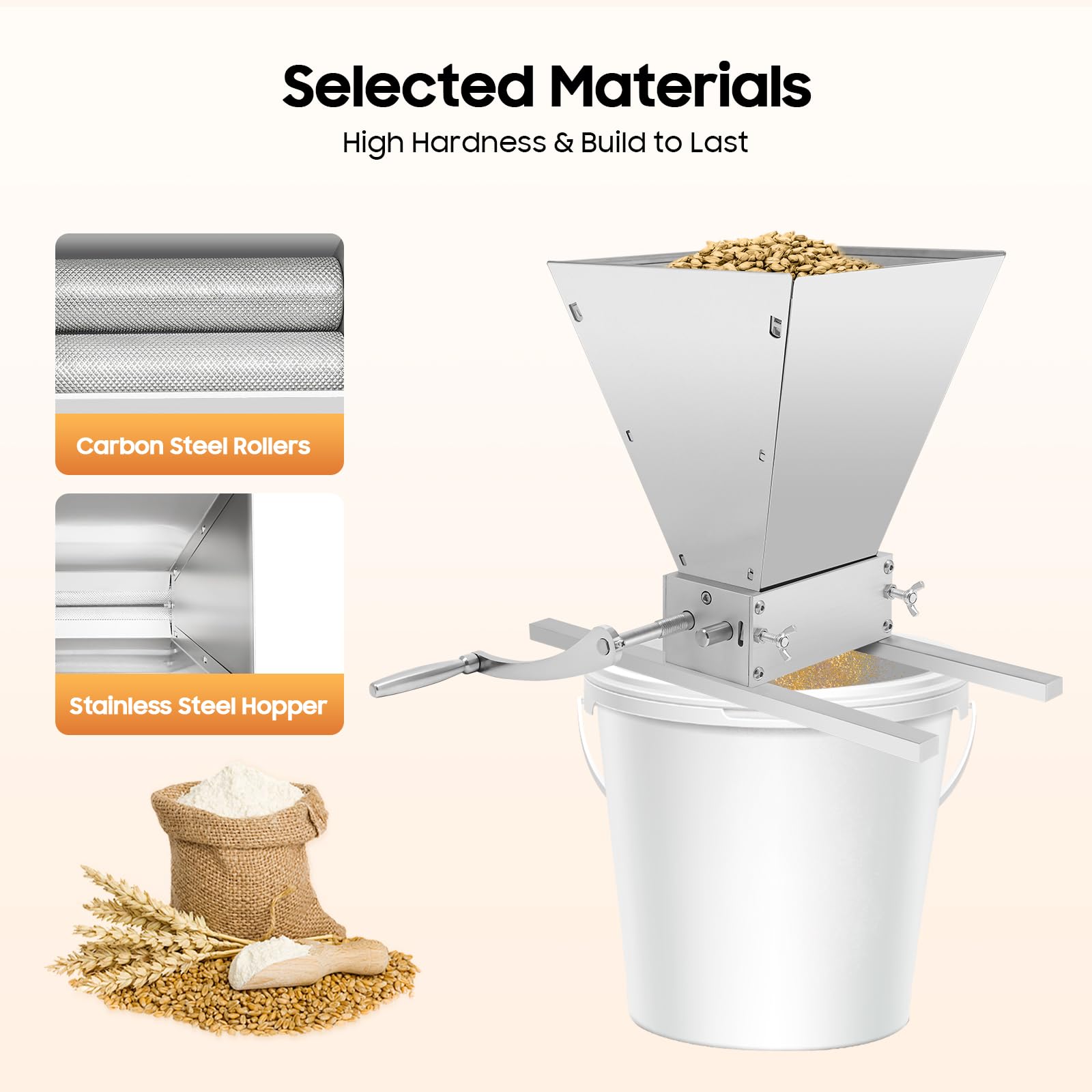 Molinillo de cereales manual de 4 L, triturador de cereales, molinillo de malta, molinillo de alimentos, acero inoxidable, ajustable, molinillo de maíz, triturador de escopeta, con manivela, para