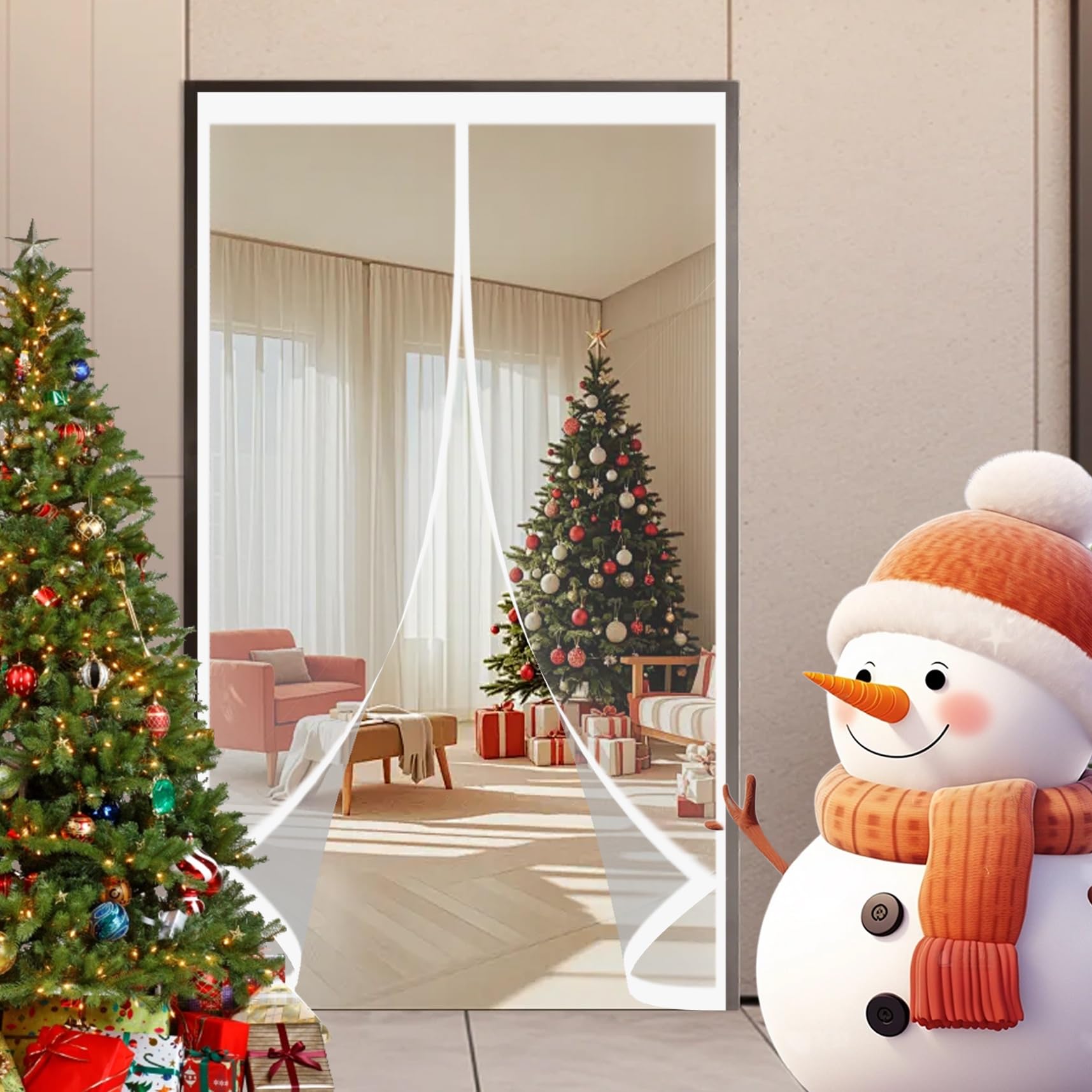 Magnetic Thermal Door Curtain 280 x 240 cm Transparent, Cold and Noise Proof, Windproof Waterproof Auto Closing Thermal Magnetic Door Curtain for Patios, Front Doors, A