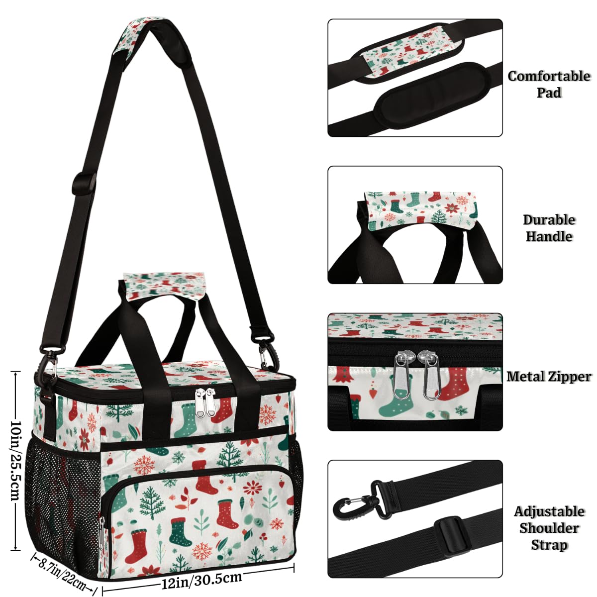 Insulated Picnic Backpack Lunch Box for Women Men Picnic Basket Tote Lunch Bag Picnic Bag Portable Lunch Bags for Picnic, Beach, Work, Trip,Office, Camp Christmas Socks Decor