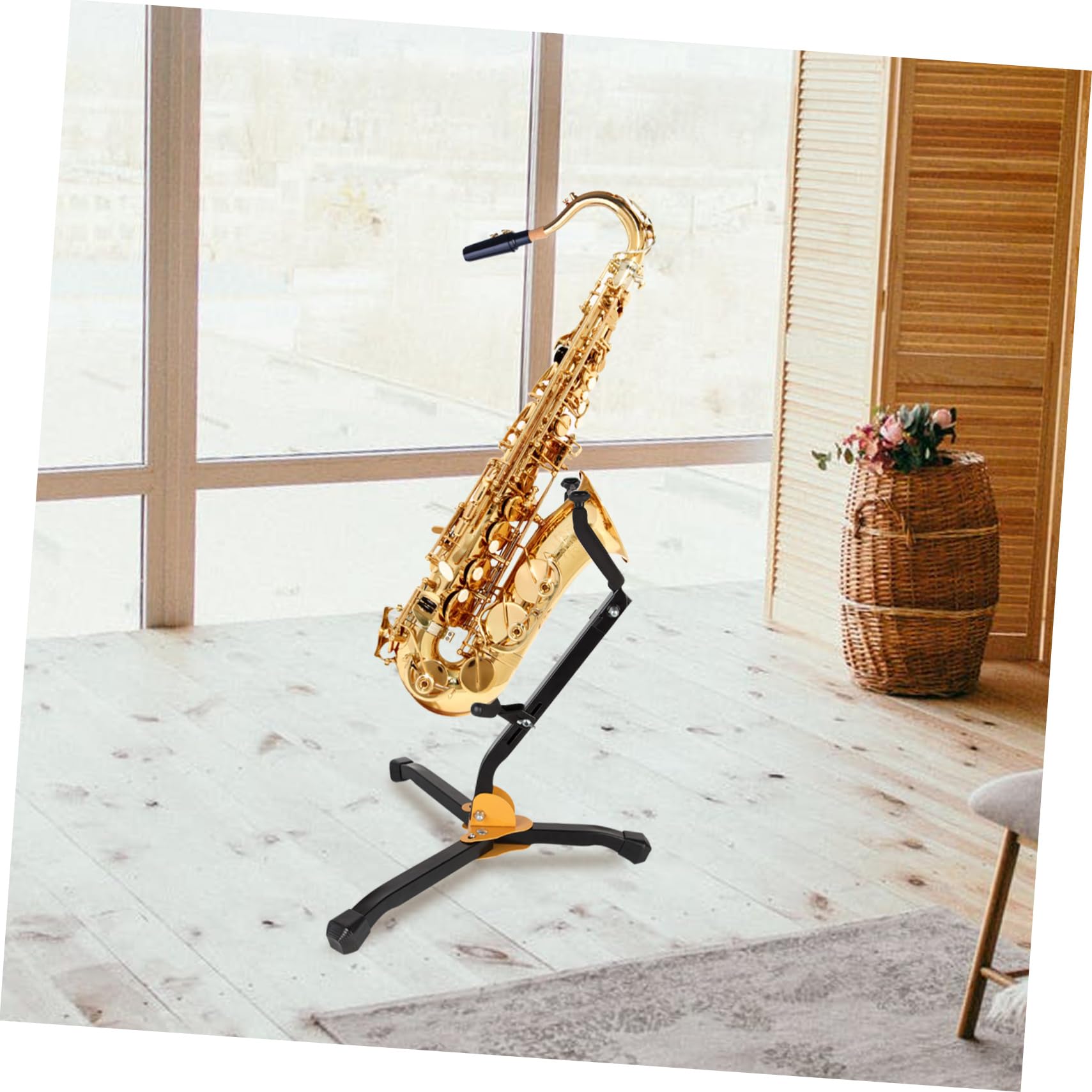 Kisangel Faltbarer Altsaxophonständer aus Eisen und Abs mit Schwamm Tragbarer Schwarzer Saxophonhalter zum Schutz des Instruments für Musikunterricht und Zuhause