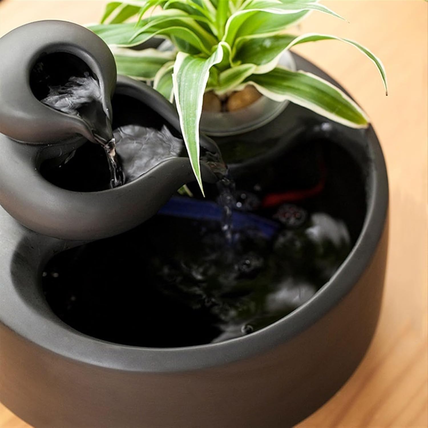 Tabletop Water Fountain Creative Ceramic Fountain Fortune Flowing Water Ornaments Office Desktop Fountain Living Room Potted Fish Tank Opening Gift Indoor Fountain