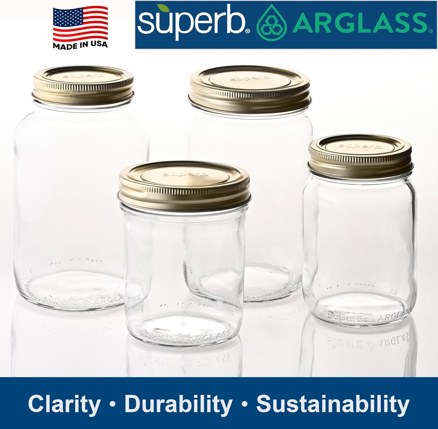 Regular Mouth Glass Mason Canning Jars with Lids & Bands (12 Count) by Superb - Made in the USA (Pint)