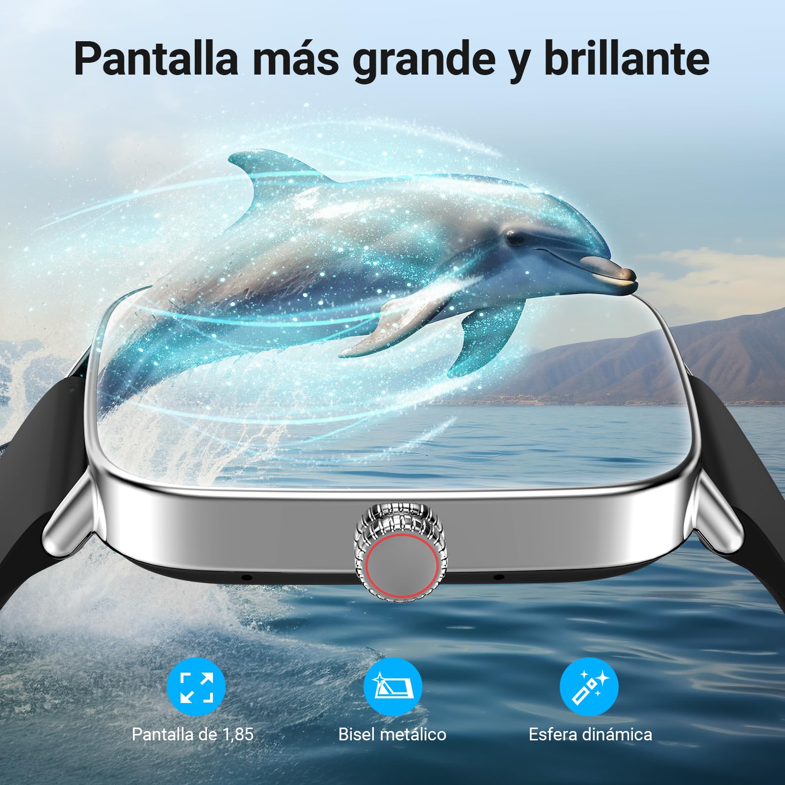 Fitpolo Reloj Inteligente Hombre, 1.85" Smartwatch con Llamadas Bluetooth y Whatsapp Notificación, Pulsómetro, IP68 Pulsera Actividad con 100+ Modos Deportivos, Monitor de Sueño para Android iOS