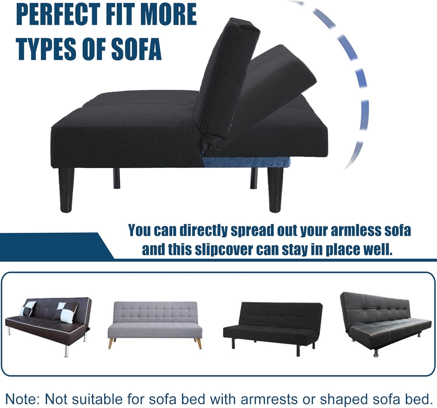 Water Repellent Armless Futon Cover Sofa Bed Slipcover, Full Size Futon Mattress Cover, Soft & Stretch Furniture Protector for Pets, Black