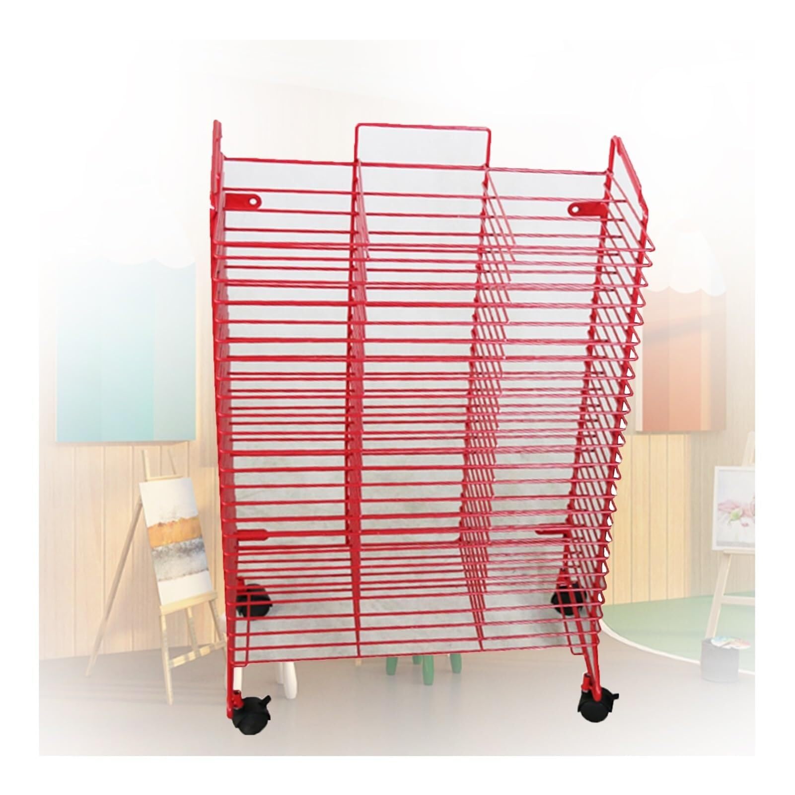 JYHHGDS Art Drying Rack, Portable Metal Artwork Storage Rack with 25 Shelves & Wheels, Ideal for Schools, Studios & Art Clubs