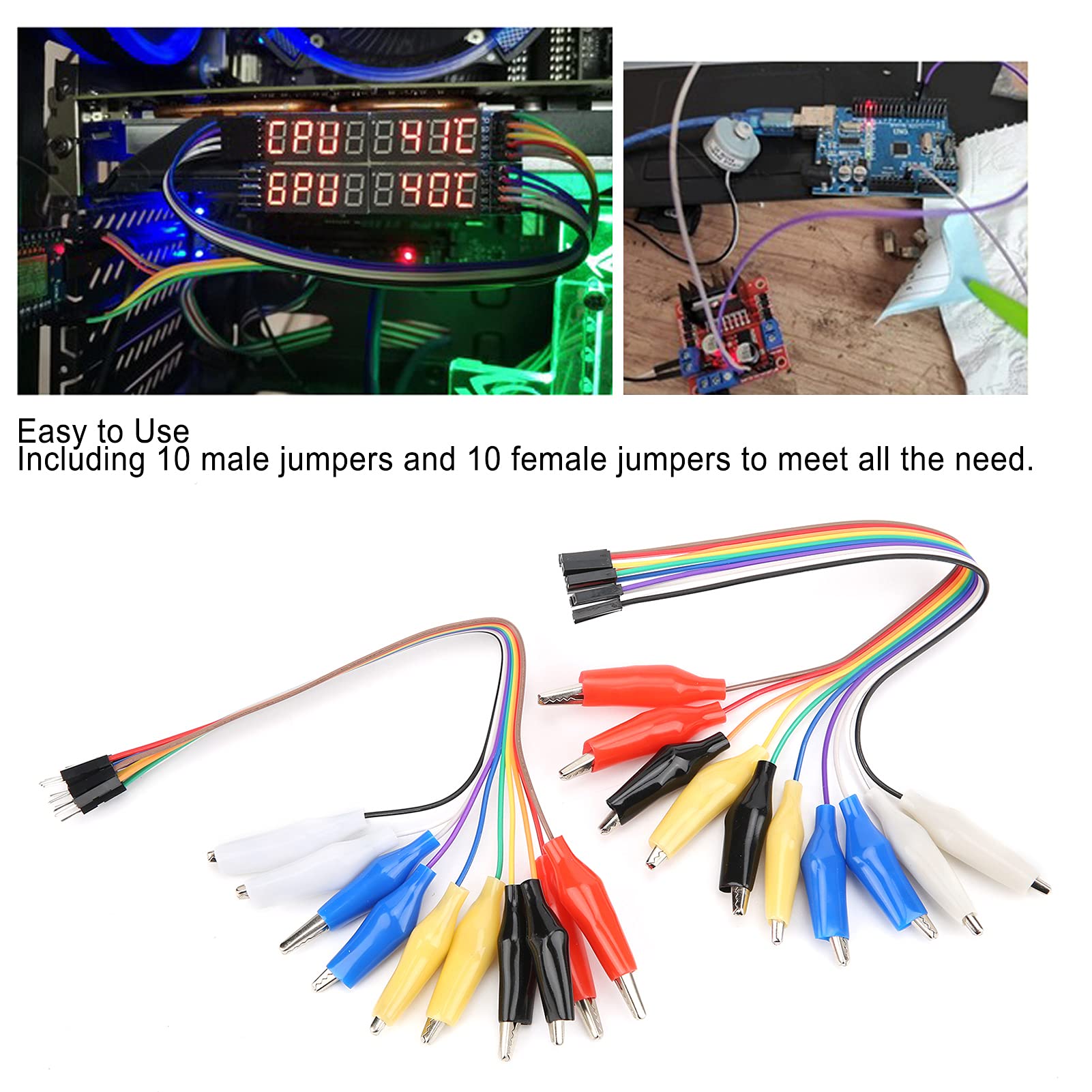 QANYEGN Crocodile Clip to Jump Wire, Jumper Breadboard Test Lead Cable, Male Female Circuit Projects Breadboard Wire for Replacement