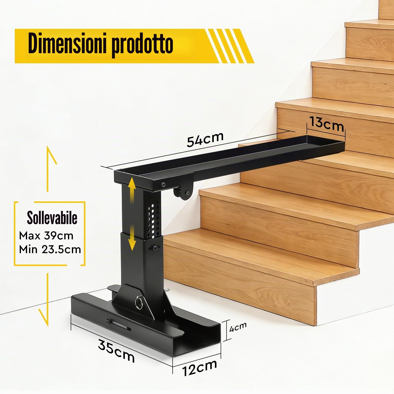 SWAWIS Pieghevole Estensione per Scale Altezza Regolabile 23,5-39cm, Capacità di Carico 150kg, Piattaforma 54 x 13cm, Livellatore per Scale con Tappetino Antiscivolo per Scale Telescopiche e Dritte