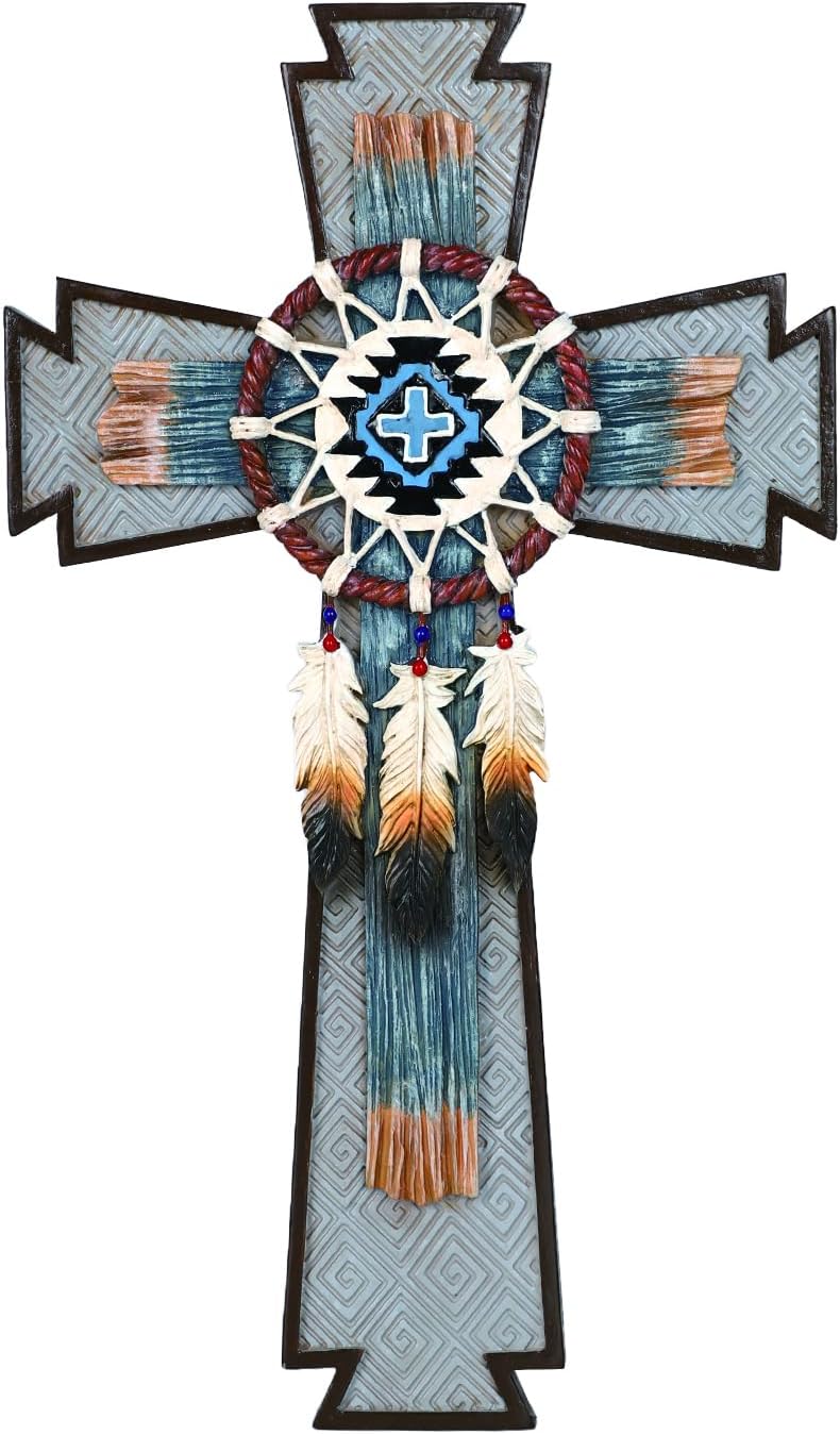 TALPGOD Dream Catcher Wall Cross with Feather for Southwestern Native American Decor,Western Wall Art Indian Decorations for Home,Dreamcatcher Native American Gifts Atrapasueños para Dormitorio
