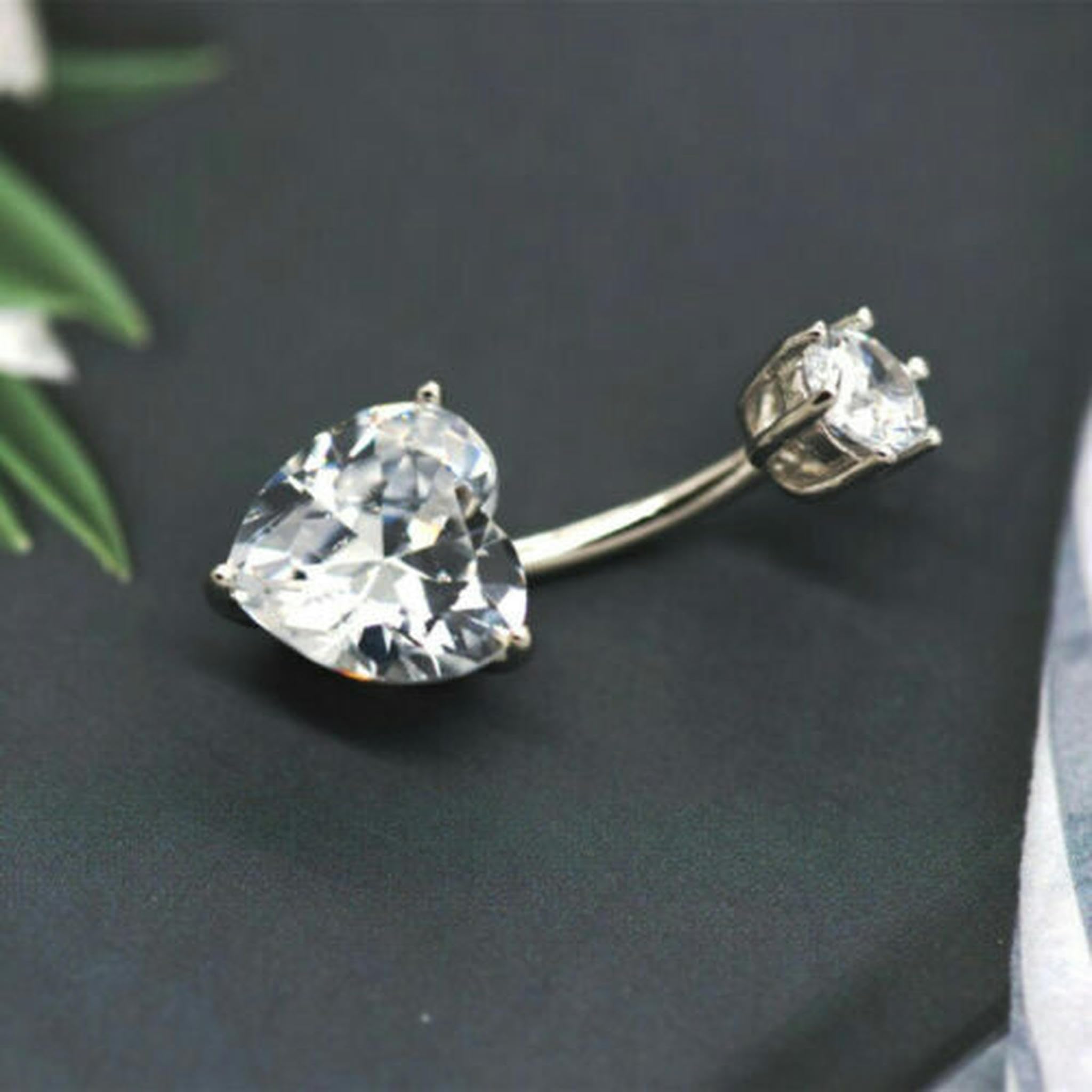 Piercing all'ombelico con Barra in Cristallo CZ e Cuore in Argento Sterling A4125-8mm