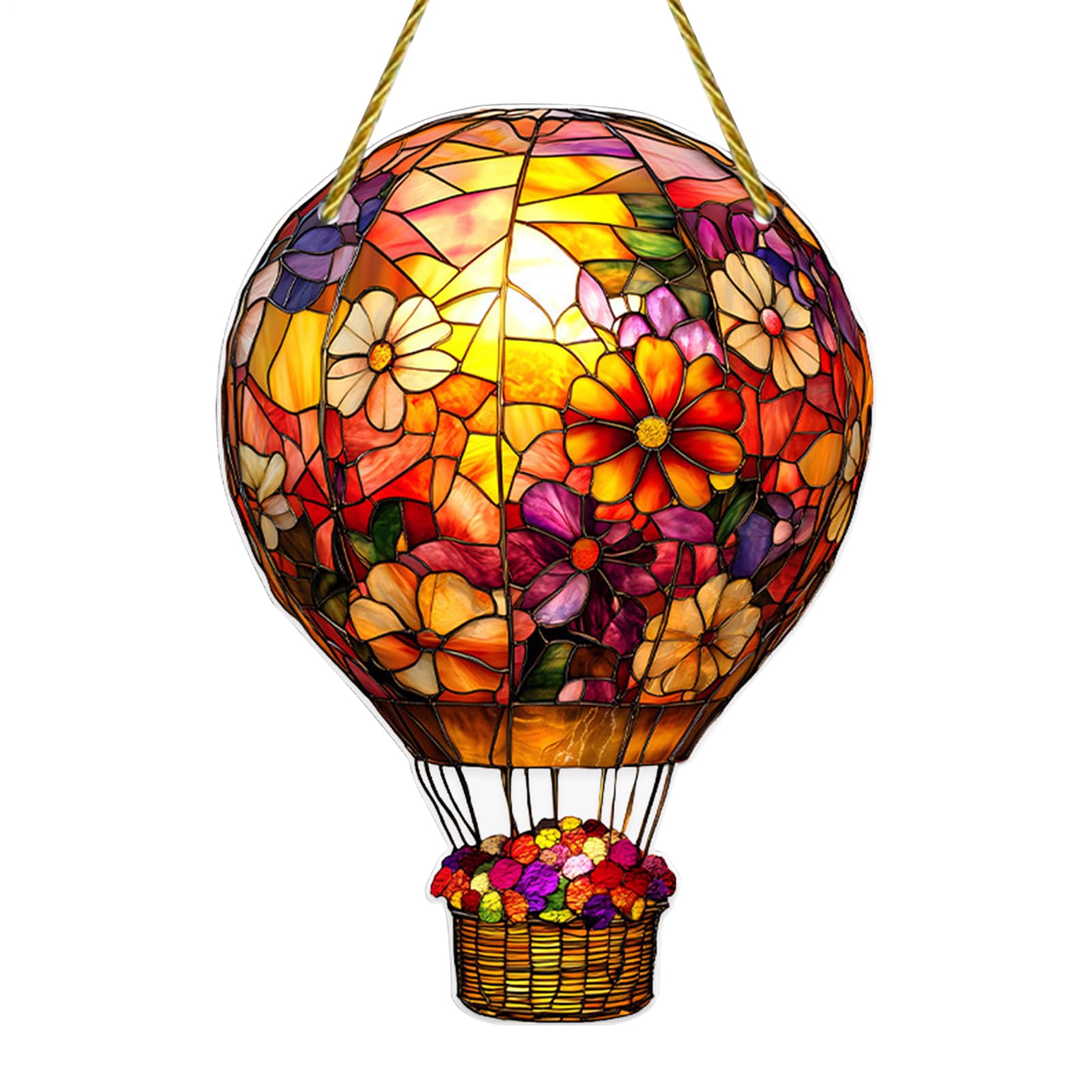 Solar Air Balloon, Outdoor Hanging Decoration, Fade-Resistant with LED Feature, Stained Acrylic Ornament, Garden Light with Whimsical Design, Accessory for Terrace and Patio