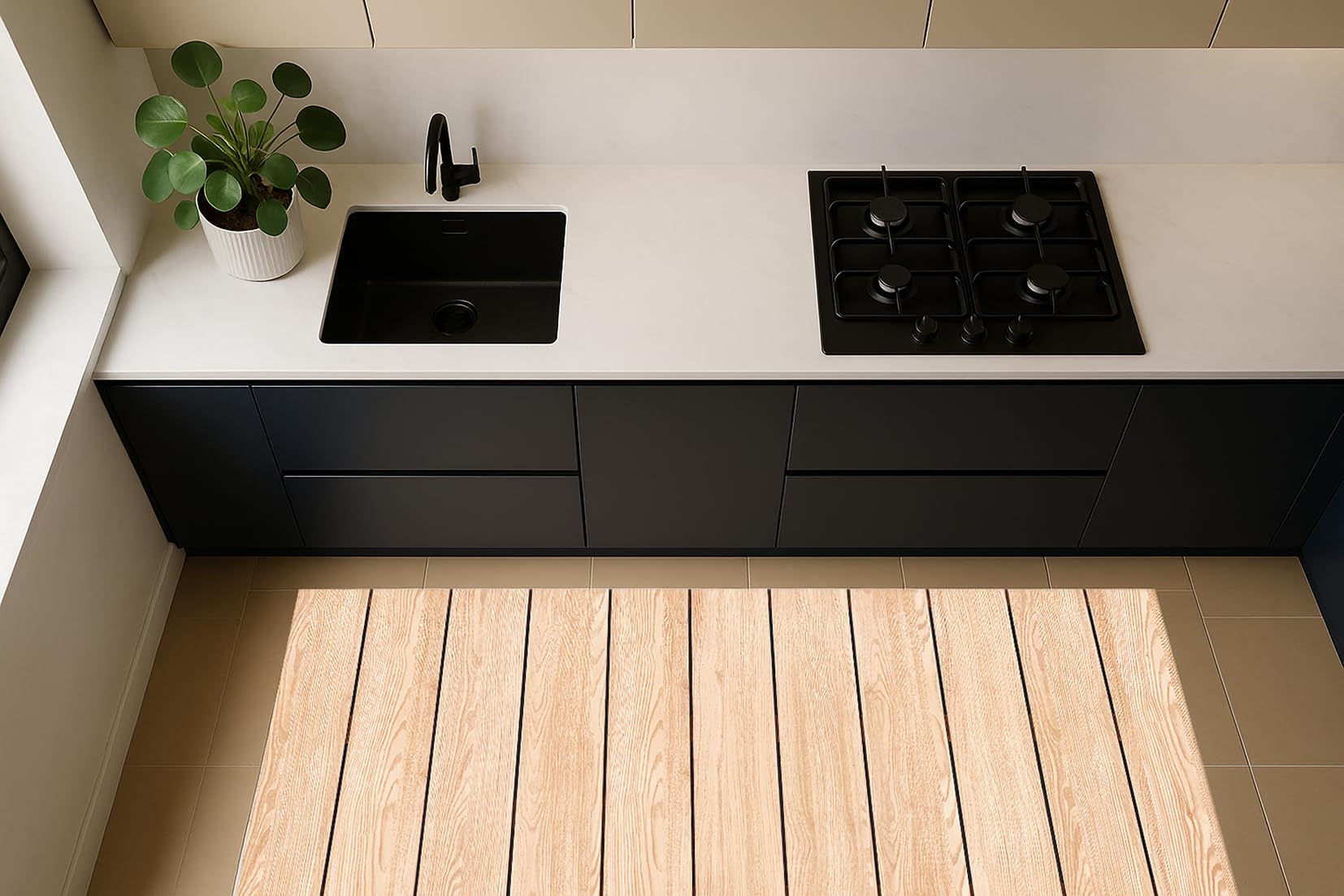 DobleUve Estudio Alfombra Vinílica Madera Color Beige 80x200 cm | Vinilo para Salón y Cocina | Suelo Lavable Antideslizante para Verano