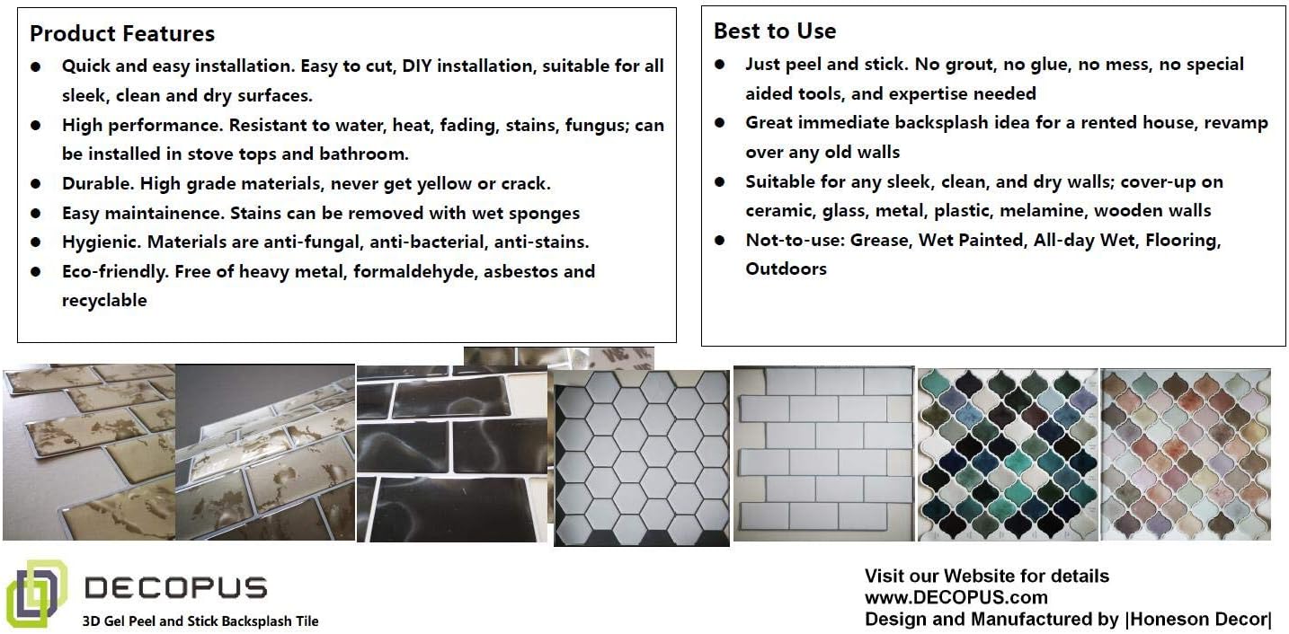 Subway Tile Peel and Stick (Faux Marble Tile) Backsplash for Kitchen, Bathroom, Car Camper, Wall Accents - Sticker Vinyl, Quick Tile, Smart Tile (Oblong Marble Black White Grey, 10pc/Pack)