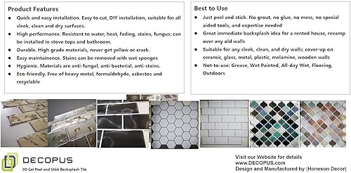 Miniatura 7 de Azulejo inteligente (LNG cerámica blanca, paquete de 10 unidades) para pisos, cocina, baño, autocaravana, detalles de pared, vinilo adhesivo,