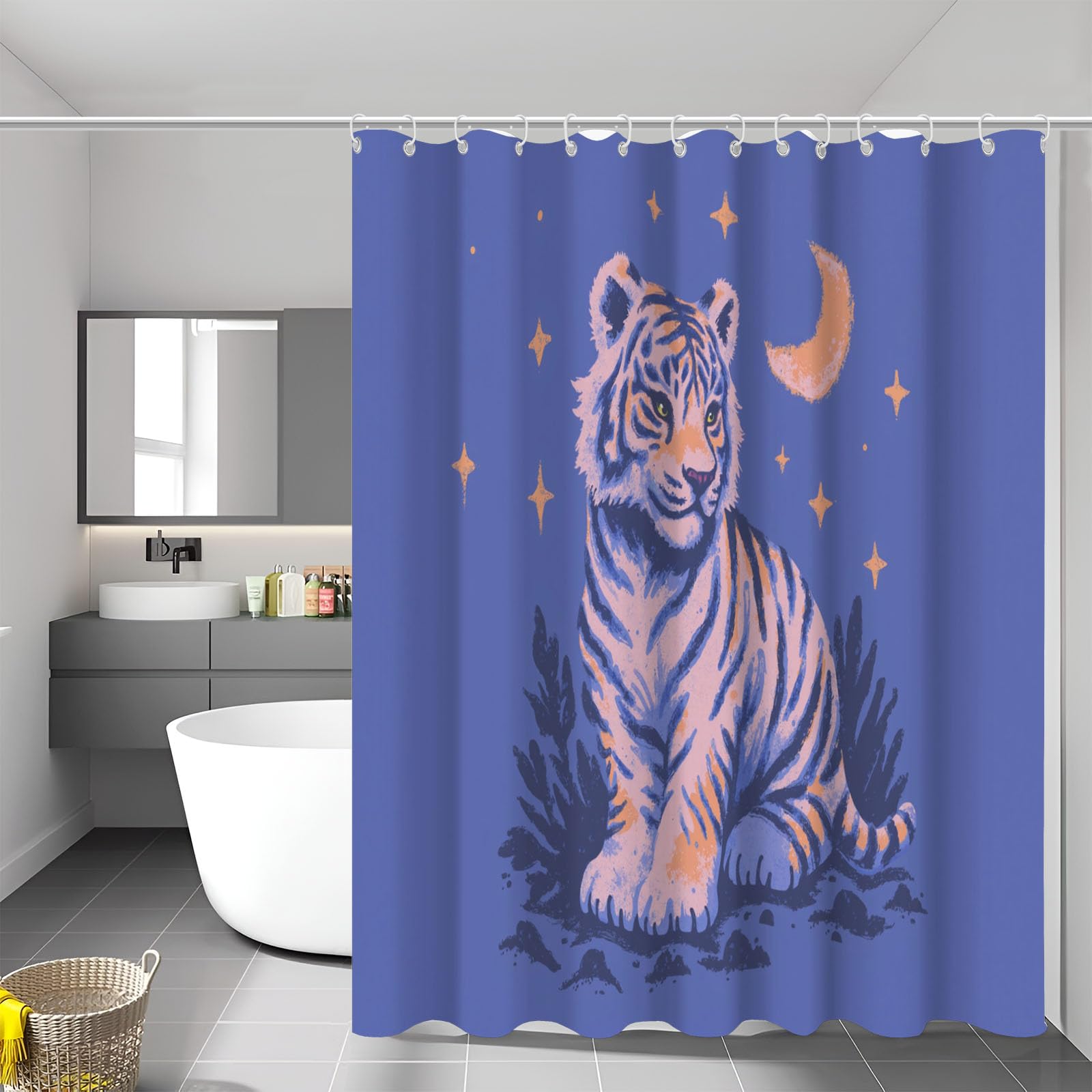 Rideau de douche peinture tigre ciel étoilé pour une salle de bain zen