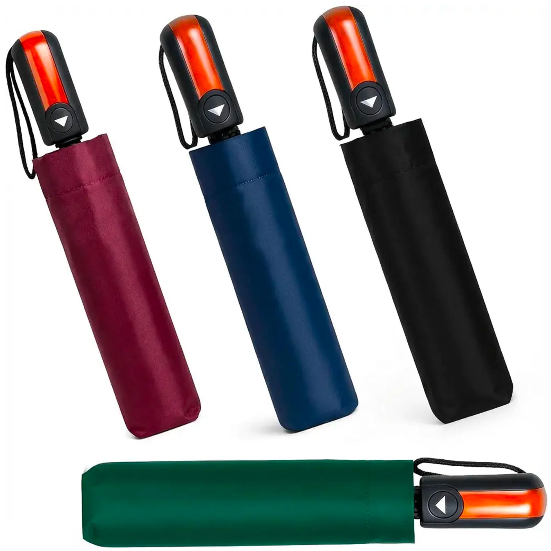 081 Store - 4 PEZZI Ombrello Pieghevole Antivento Da Pioggia Con Apertura Automatica – Compatti, Leggeri e Impermeabili Struttura Resistente Diametro 105cm– Con Fodero, Colori bordeaux Verde Nero Blu
