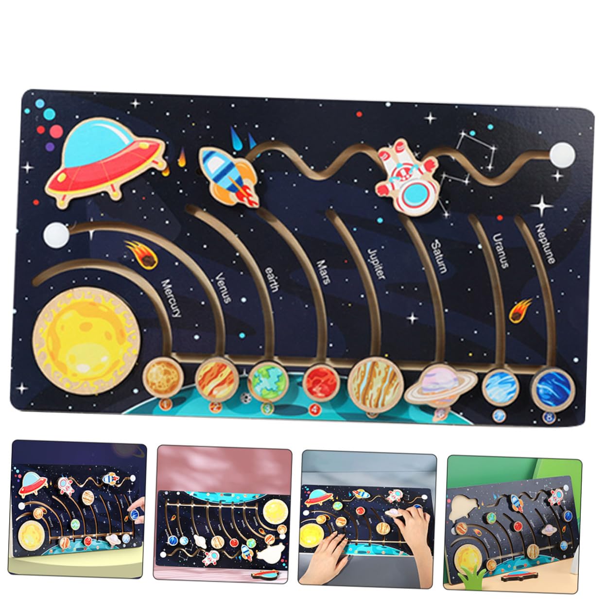 Gatuida Puzzle di Legno del Cosmo Solare 9 Pianeti Mobili per Bambini, Materiale Legno, Educativo per Attività di Apprendimento Prescolare, Migliora Abilità Cognitive