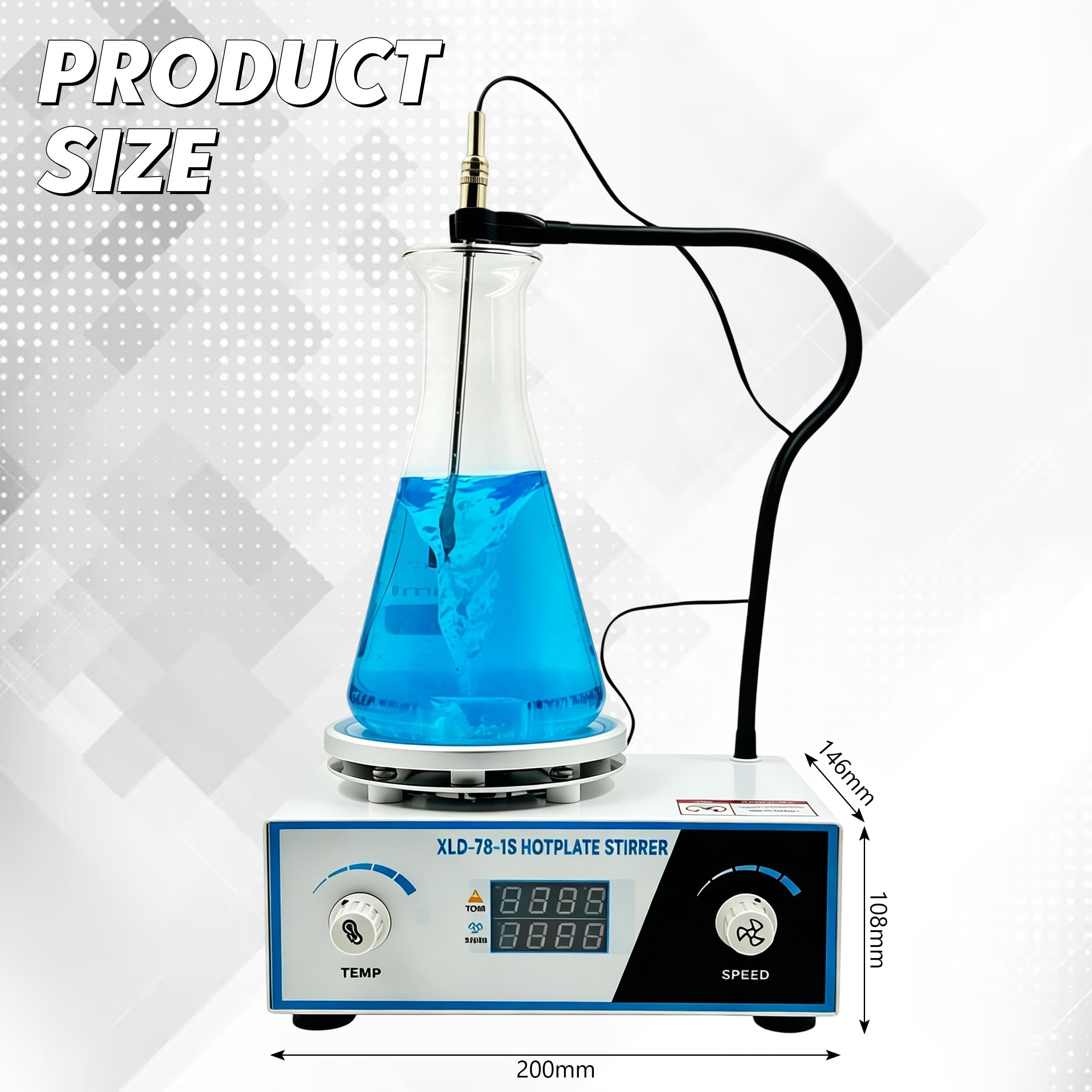 Agitatore magnetico con piastra riscaldante, 250 W, con regolatore di velocità da 300 – 2600 giri/min, display digitale Magnetic Stirrer con bastoncini magnetici a forma di C e asta girevole
