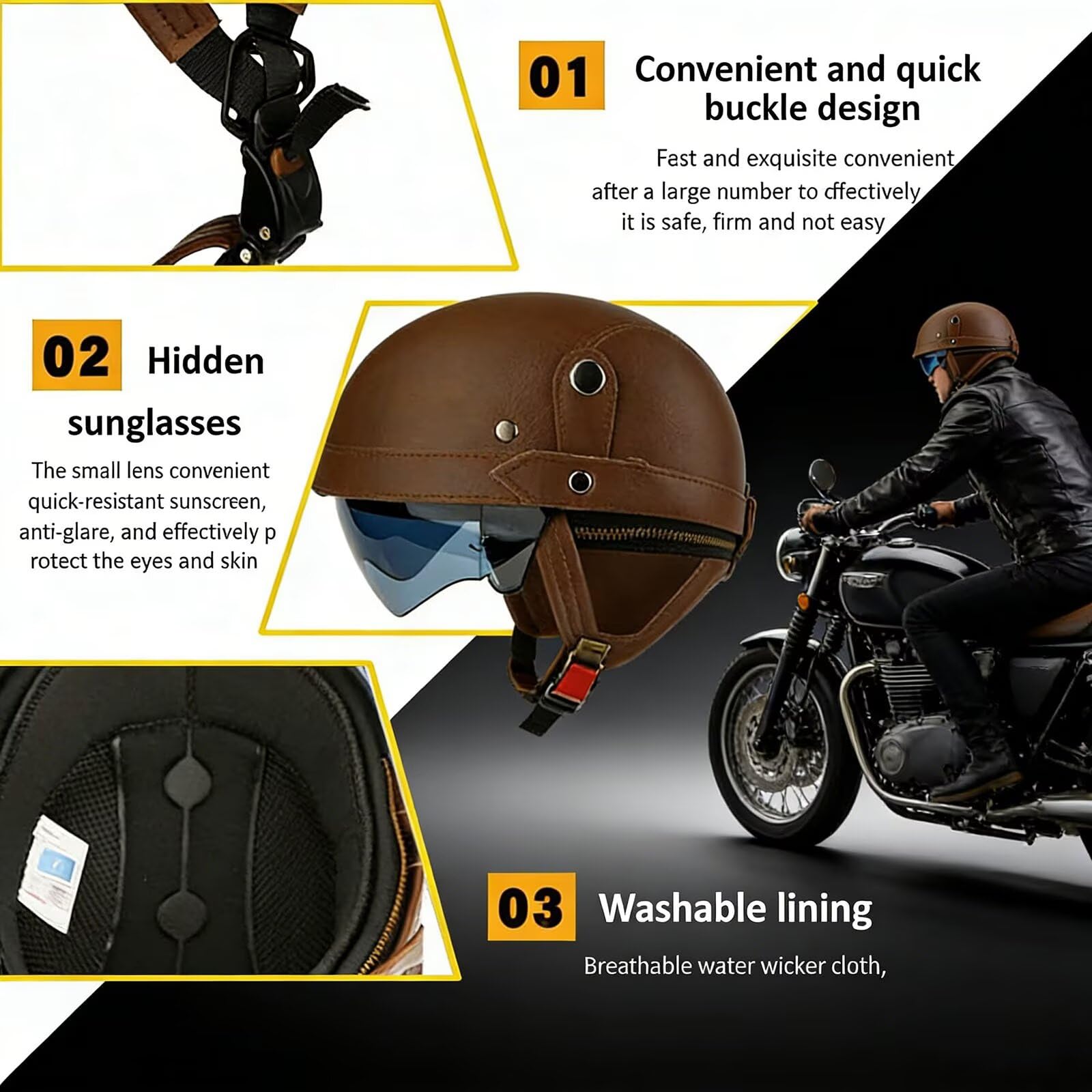 Casco Scooter in Vera Pelle, Stile Retro Unisex - Omologato ECE 22.06 - Casco Jet con Visiera - Leggero, Confortevole per Guida Urbana - Uomo/Donna
