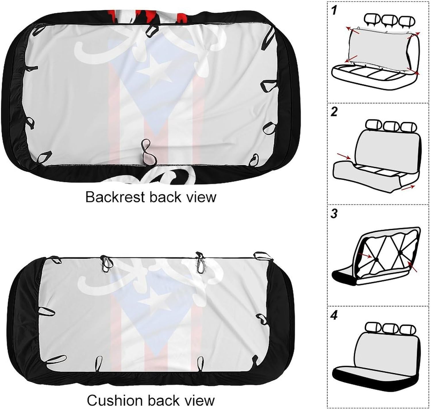 Puerto Rico Flag PR Puerto Rican Boricua Pride 2 Car Seat Cover,Split Bench Car Rear Seat Cover,Washable Rear Automotive Seat Covers,Car Seatcover for Women Men Car Decor Accessories