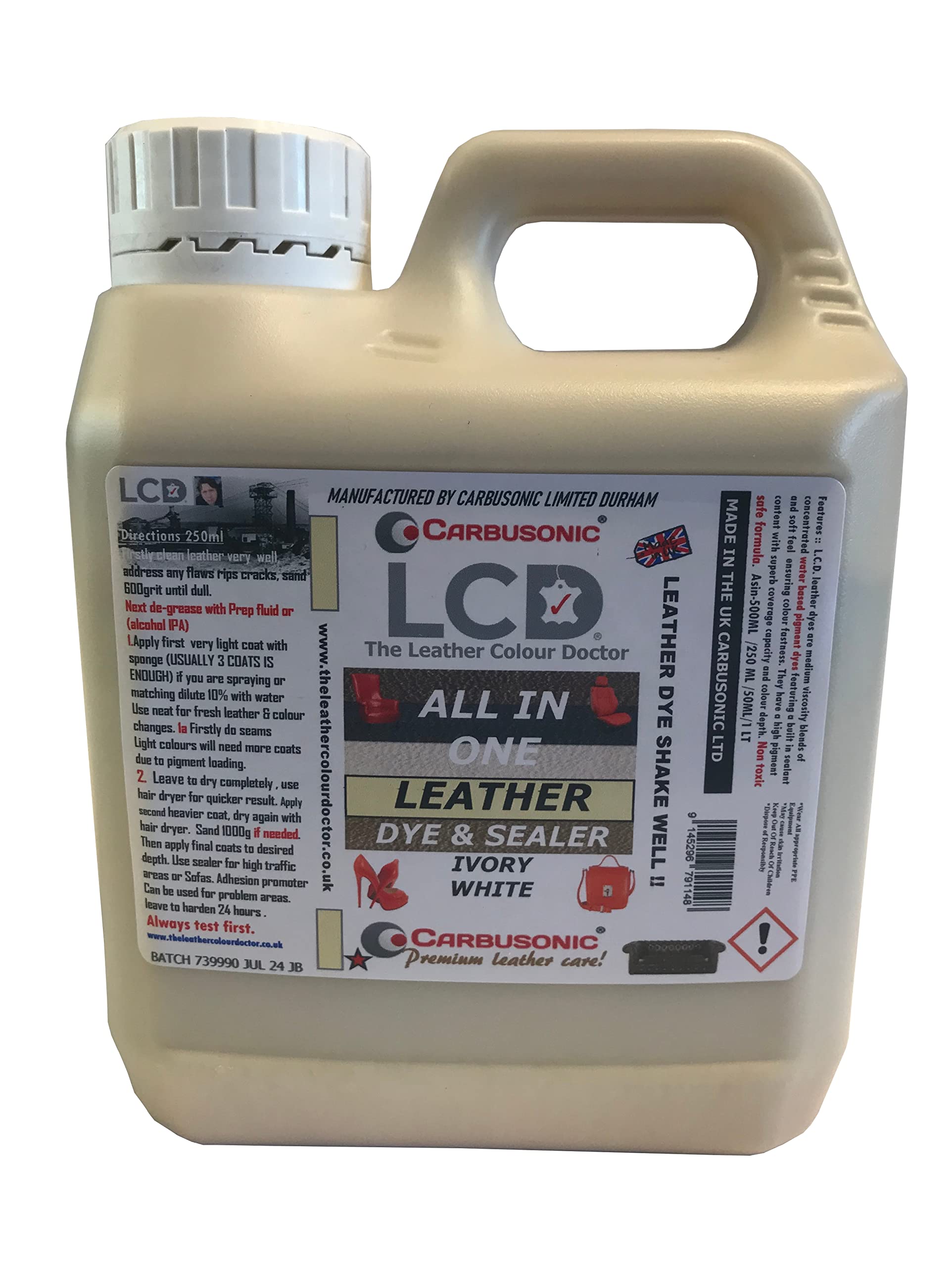 Carbusonic All in one Leather dye and sealant, Interior Leather Paint for Car Seats, Sofas, Arm Chairs, Shoes, Handbags & More. (Dark Grey, 500 ml) — view 14