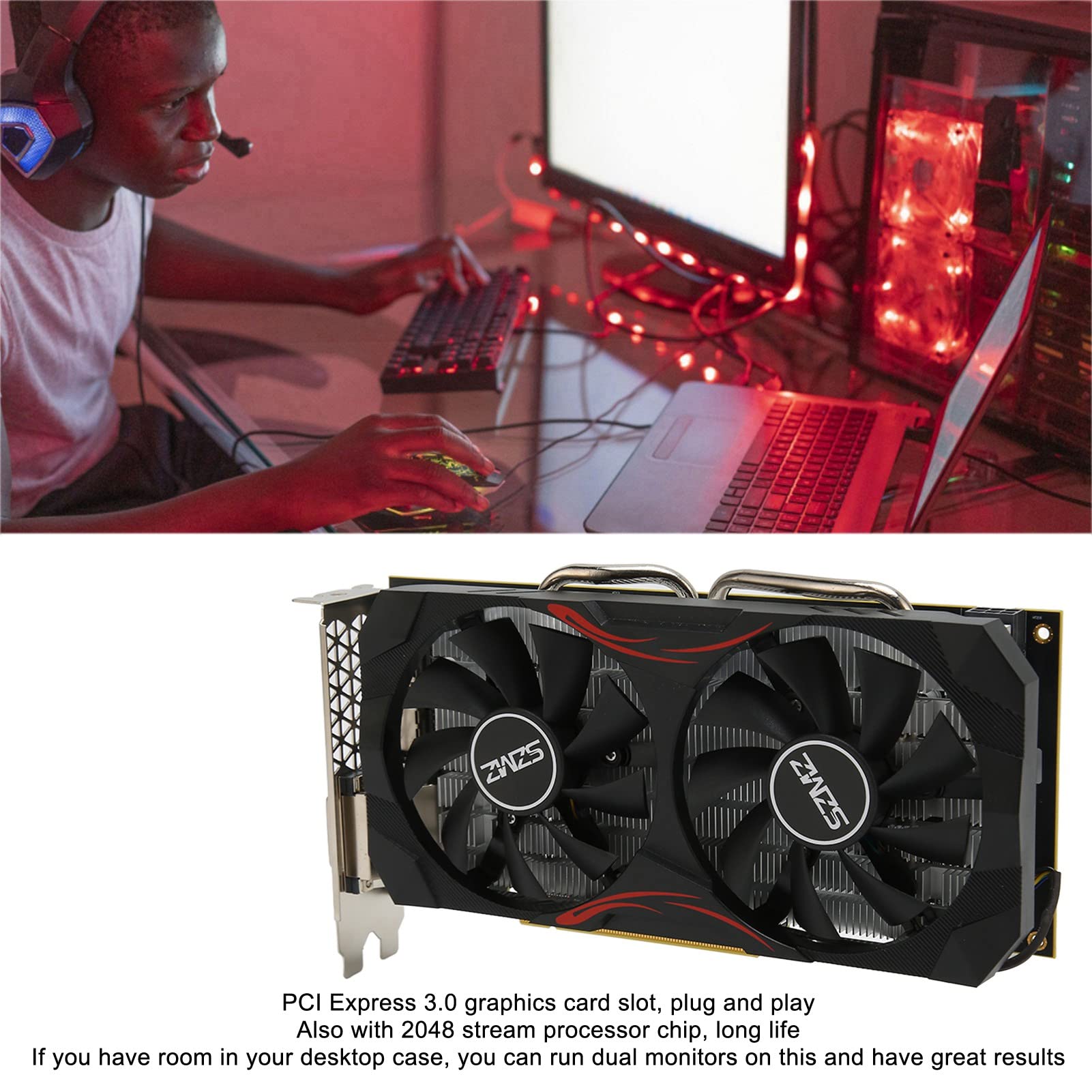 Scheda Grafica da Gioco, Scheda Grafica da Gioco 8G GDDR5 a 256 Bit con Doppia Ventola, Scheda Grafica per Computer DP HDMI DVI VGA PCI Express 3.0 X 8 per PC da Gioco