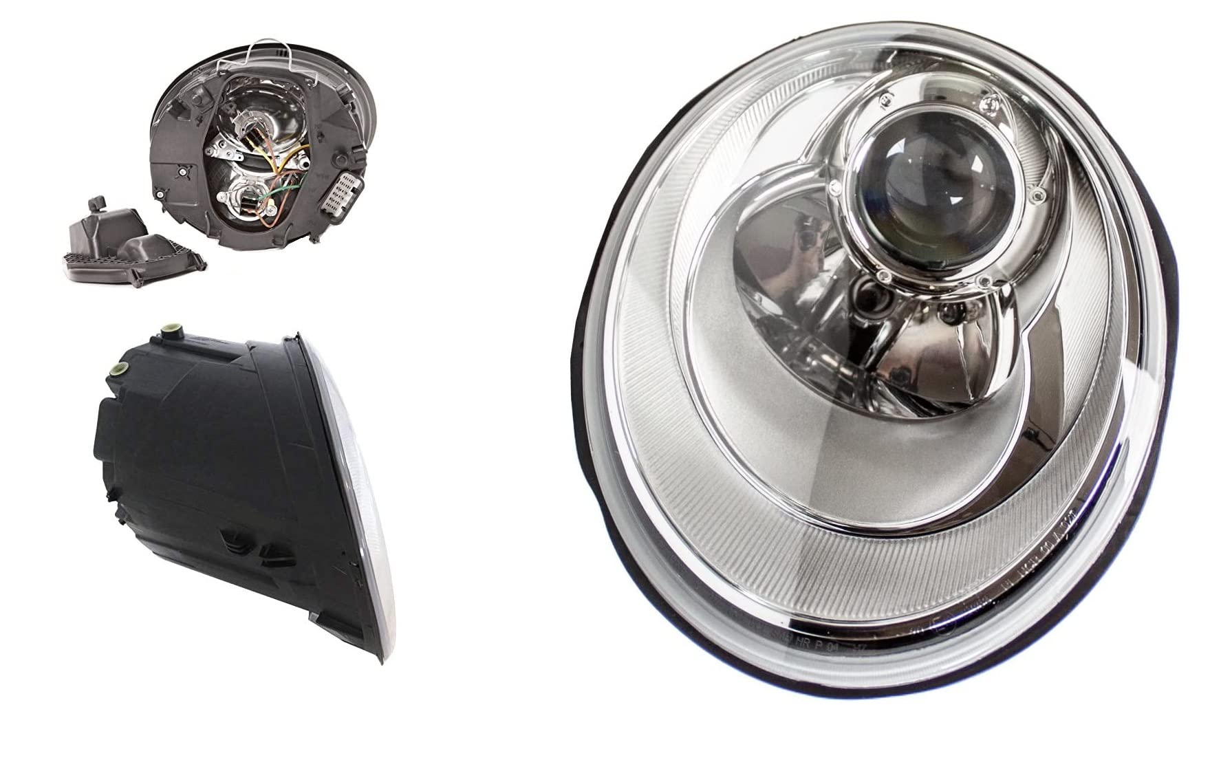 Faro Fanale Proiettore Anteriore SX Sinistro Per New Beetle da 2005 a 2010 H7 H7 Cromato Regolazione Elettrica Completo di Motore Gruppo Ottico Luce Fanalino