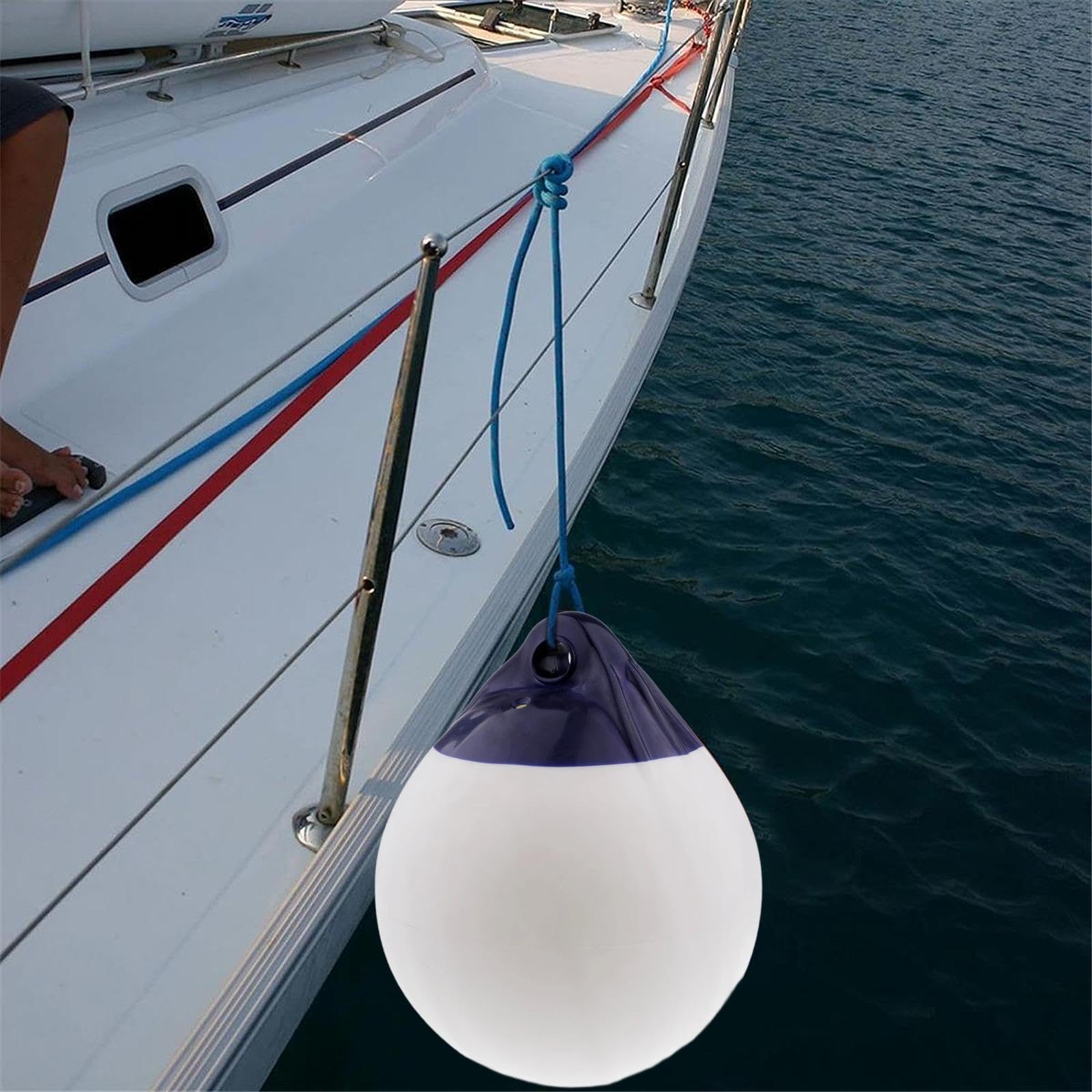 Gralara Parabordo per Barche Rotondo in PVC, Multiuso, AntiGraffio, Leggero, con Foro per Occhiello, per Yacht, Porti Turistici, Boa di Ancoraggio 30x35 Cm
