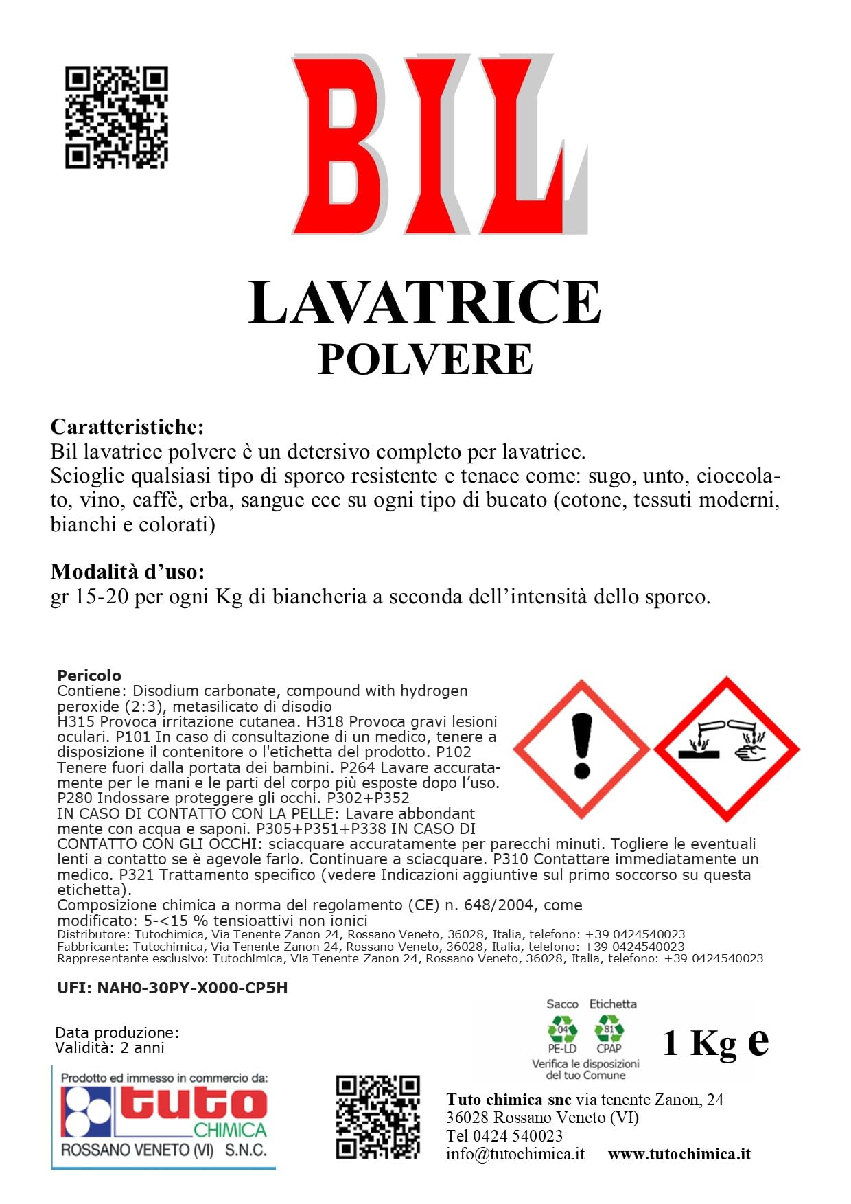 BIL Detersivo Lavatrice Polvere Professionale Kg25 - Elimina le macchie ostinate, Haccp
