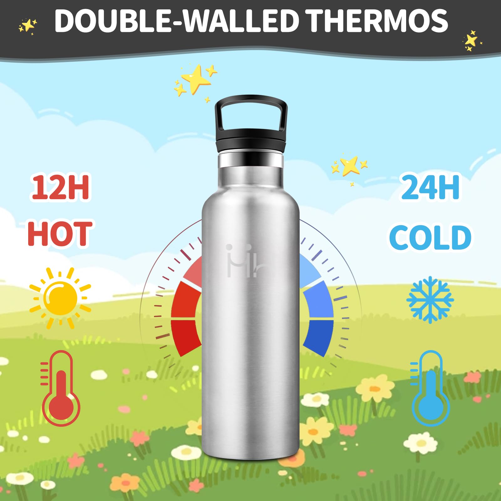 HoneyHolly Borraccia Termica Bambini 500ML, Senza BPA, Bottiglia Termica, Acciaio Inossidabile 18/8, Borraccia Con Cannuccia, A Prova Di Perdite, Borracce Per Scuola, Sport, Ufficio