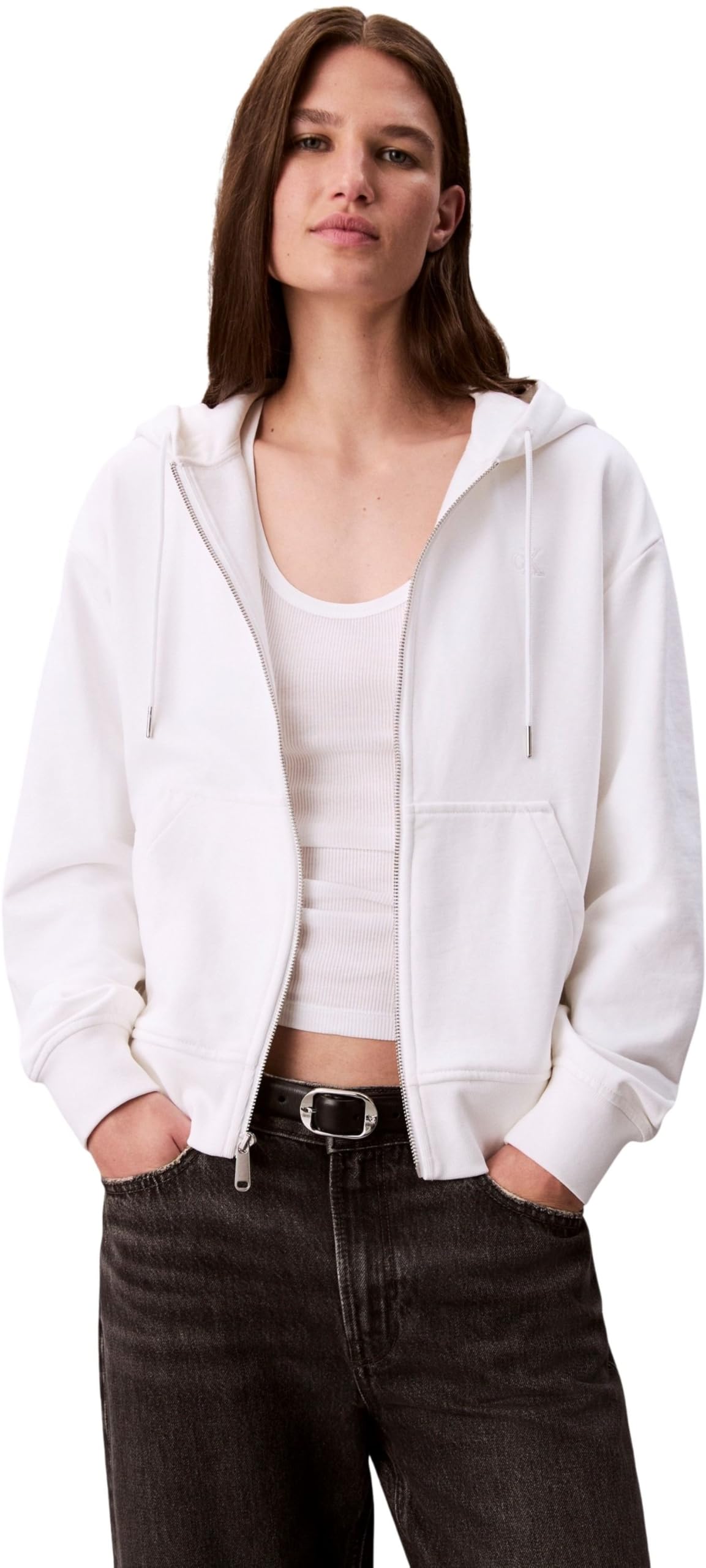 Calvin Klein Donna Felpa con Zip Archive Logo French Terry con Cappuccio