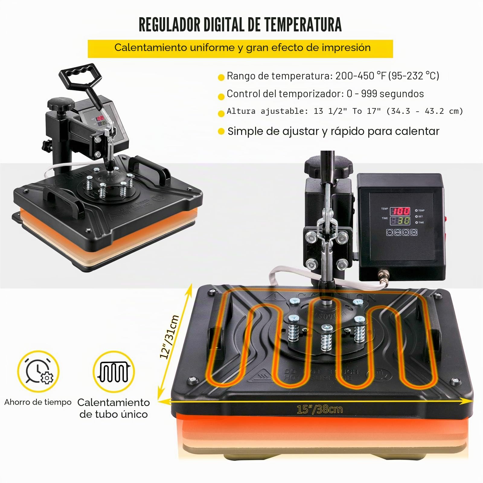 VEVOR 5 en 1 Prensa de Calor 38 x 30 cm, Máquina de Transferencia de Calor Multifuncional Máquina de Sublimación para Camisetas Tazas Platos Sombreros