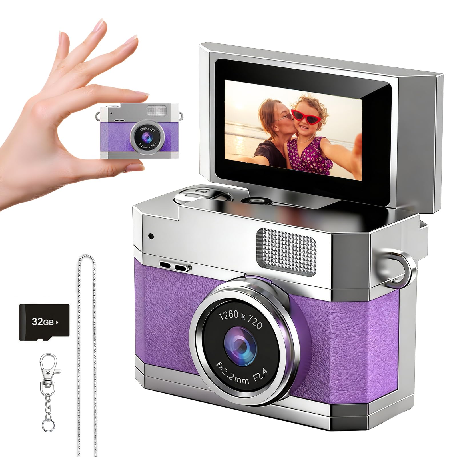 ‌Mini Keychain Digital Camera Purple - HD Mini Digital Camera with