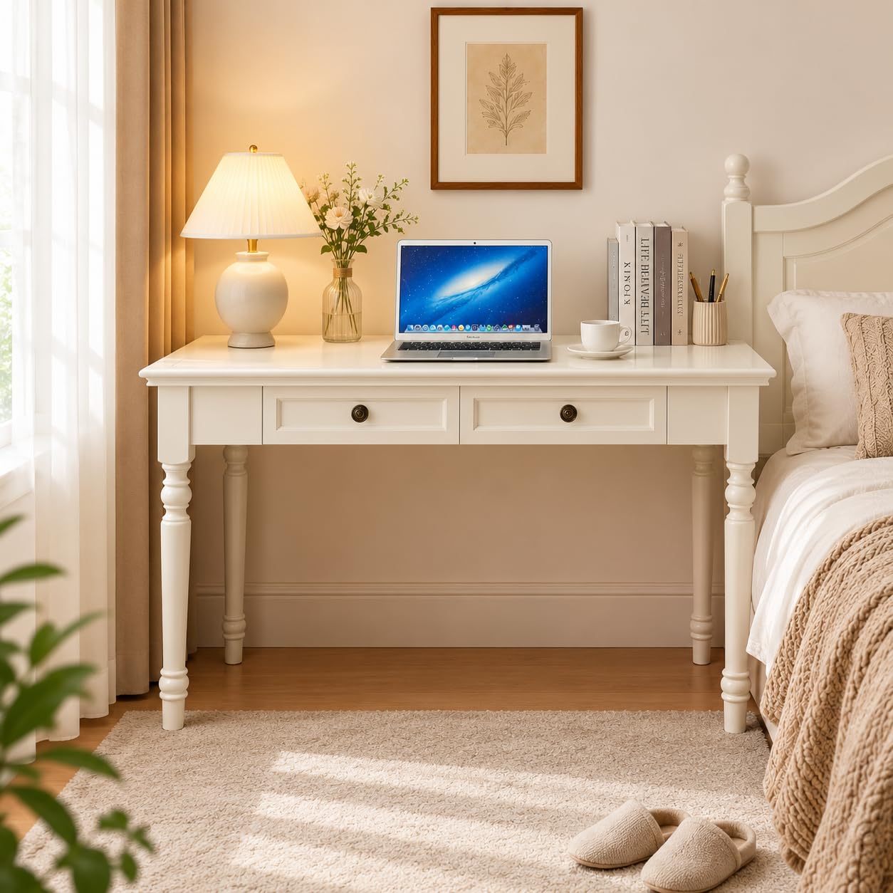 Escritorios de Madera Maciza Blanca con cajones, 120cm