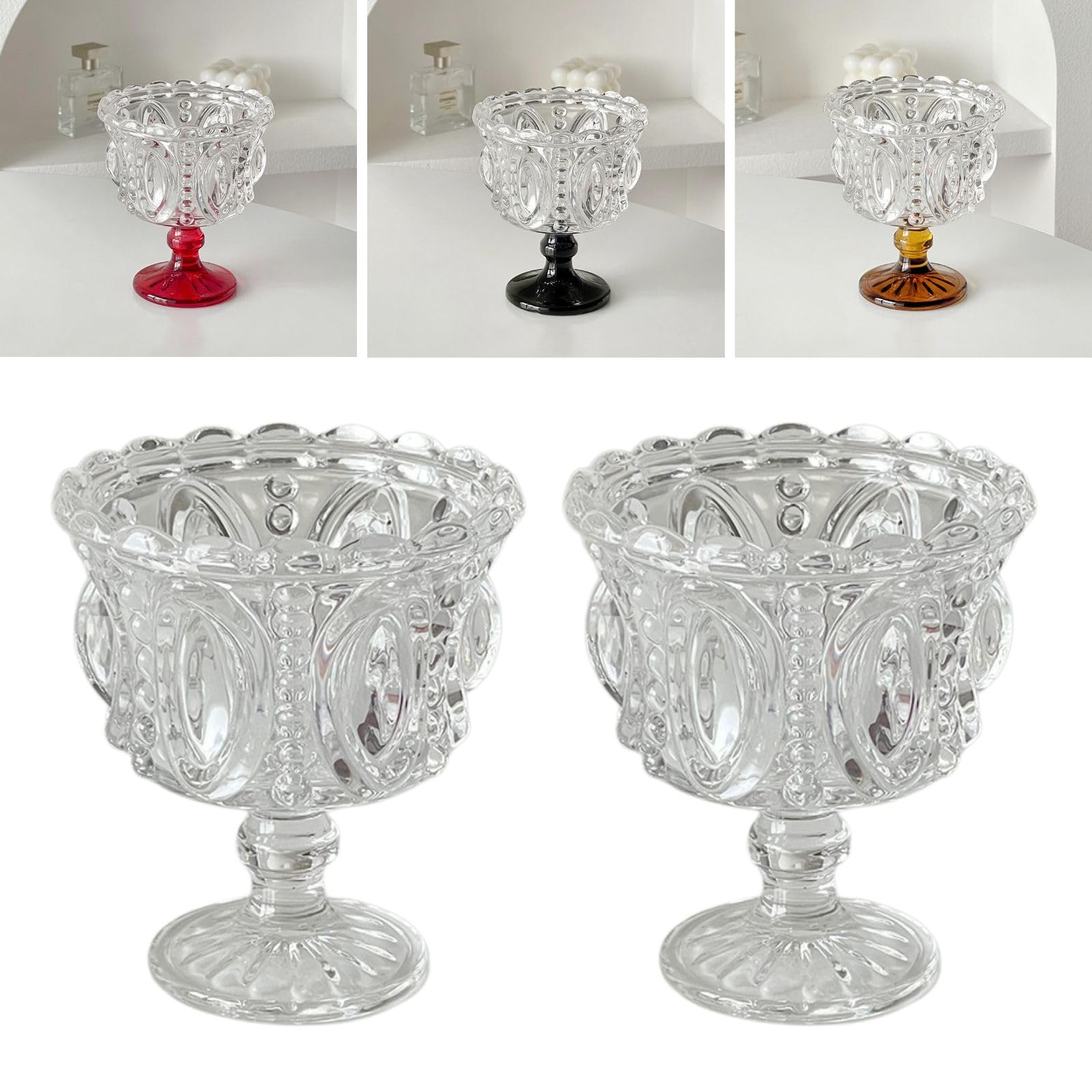 Copas de postre de cristal estables que no se vuelcan al servir