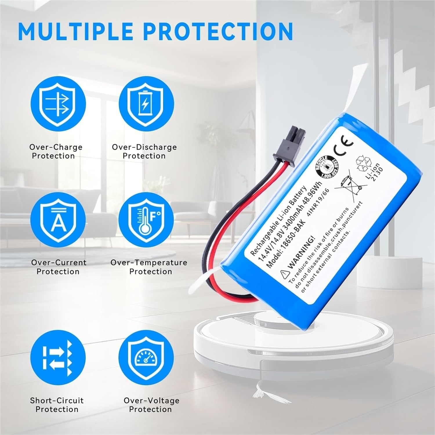 14.4V 3600mAh Vacuum Battery Replacement, Compatible For Bagotte, BG800 BG850, Compatible For Coredy, R750-2200pa G800 G850, Robot Vacuum Cleaner