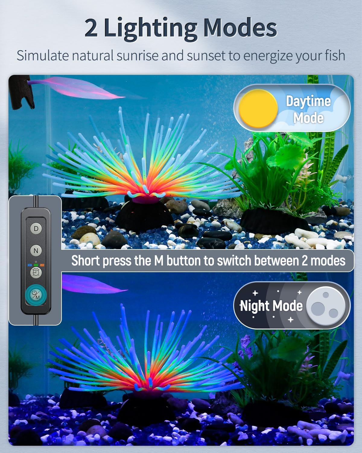 Pawfly 11W Aquarium LED Light for 30 to 45 cm Extendable Fish Tank Light with Full Spectrum Brilliant White Blue Red Lights with Daytime & Night Modes Timer Auto On/Off Adjustable Brightness - Image 3