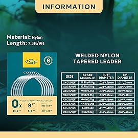 SF 6PCS Pre Tied Loop Fly Tapered Leader Nylon Fly Fishing Trout Leader Line 9FT-0X