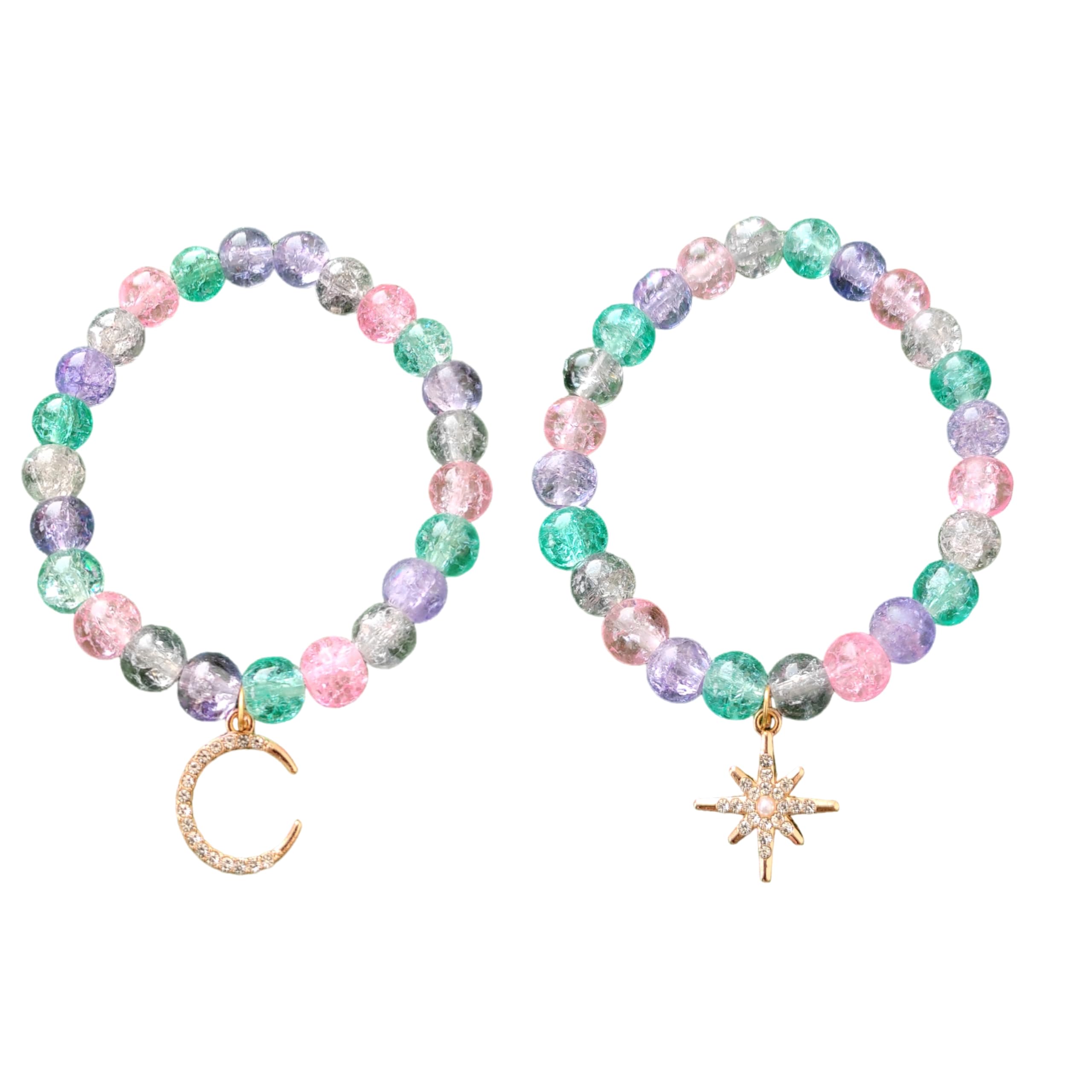 Pack Of 2 (Moon,Star) Stylish Trendy American Diamond Stone Charm Multi-colored Beads Bracelet Combo For Women And Girls (B0D33FPKMD) Amazon Price History, Amazon Price Tracker