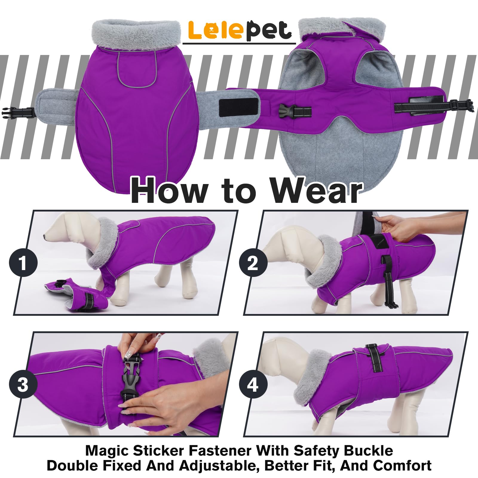 Lelepet Abrigos y chaquetas cálidos para perros, abrigo de invierno impermeable para clima frío, chaqueta acolchada reflectante para perro, abrigo para mascotas con forro polar con agujero para arnés