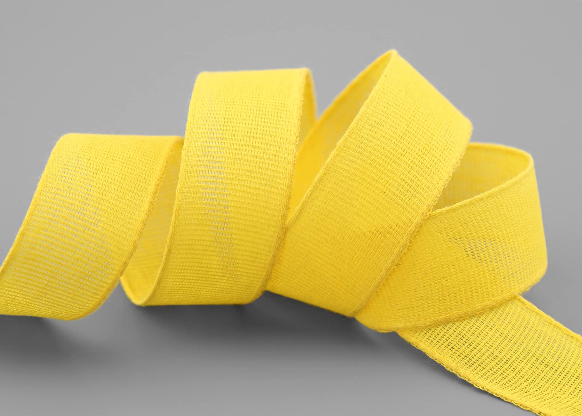 20 m x 25 mm katoenen lint, effen geel, decoratief lint van 100% katoen, milieuvriendelijk, biologisch afbreekbaar, zonder draad, natuurlijk cadeaulint, decoratief lint, naturel