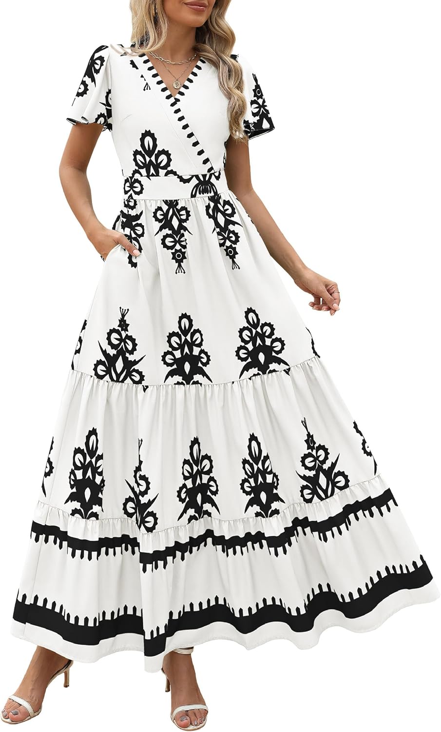 Prettygarden Womens Summer Boho Maxi Dress Floral Aline Pocket