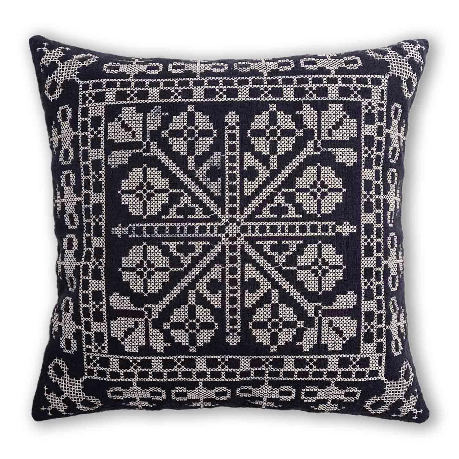 OBEETEE | Median Cross Stitch Embroidered Cushion Cover | 18 x 18 | Set of 1