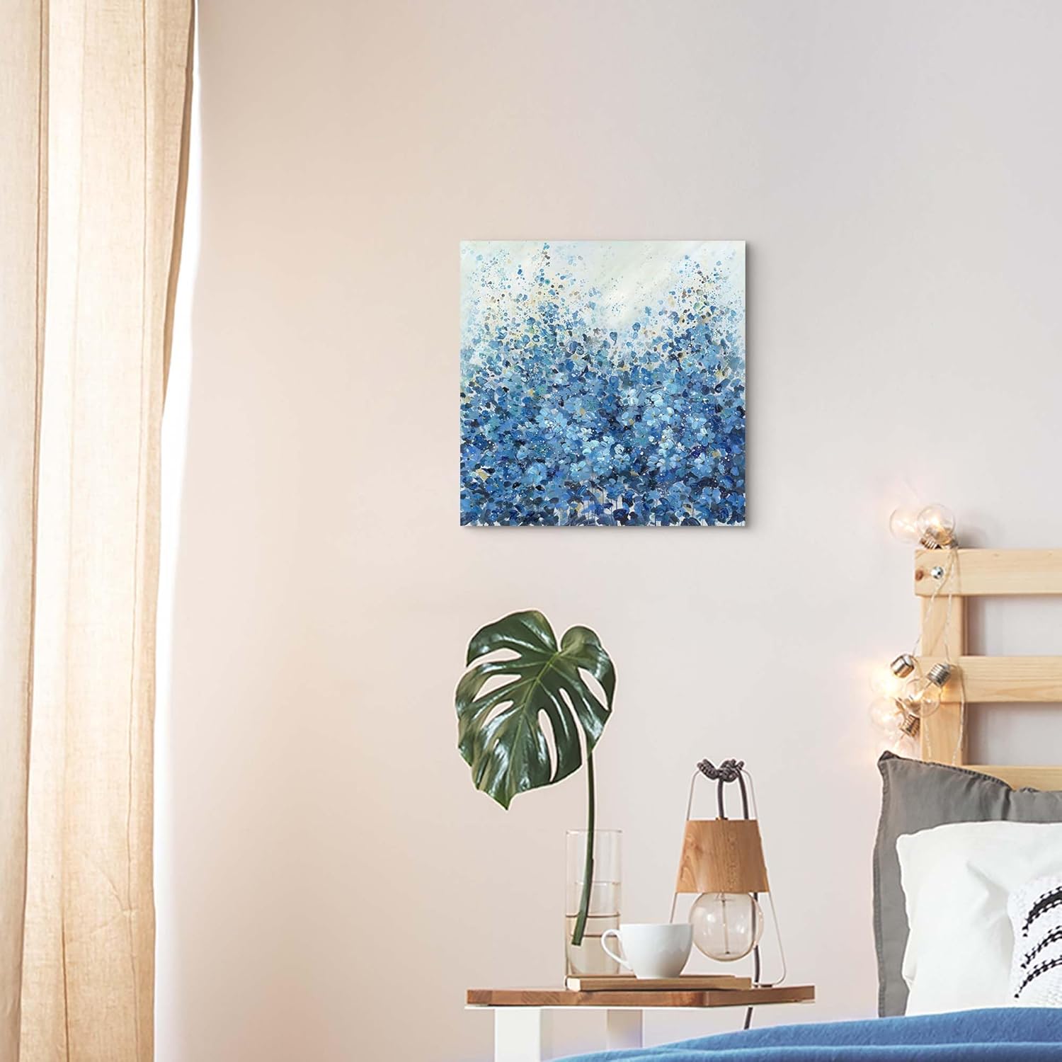 TAR TAR STUDIO Abstract Blue Flower Canvas Wall Art - Unframed Print, Modern Botanical Painting, Decor for Bedroom Living Room Office, Minimalist Floral Artwork 12x12 Inch