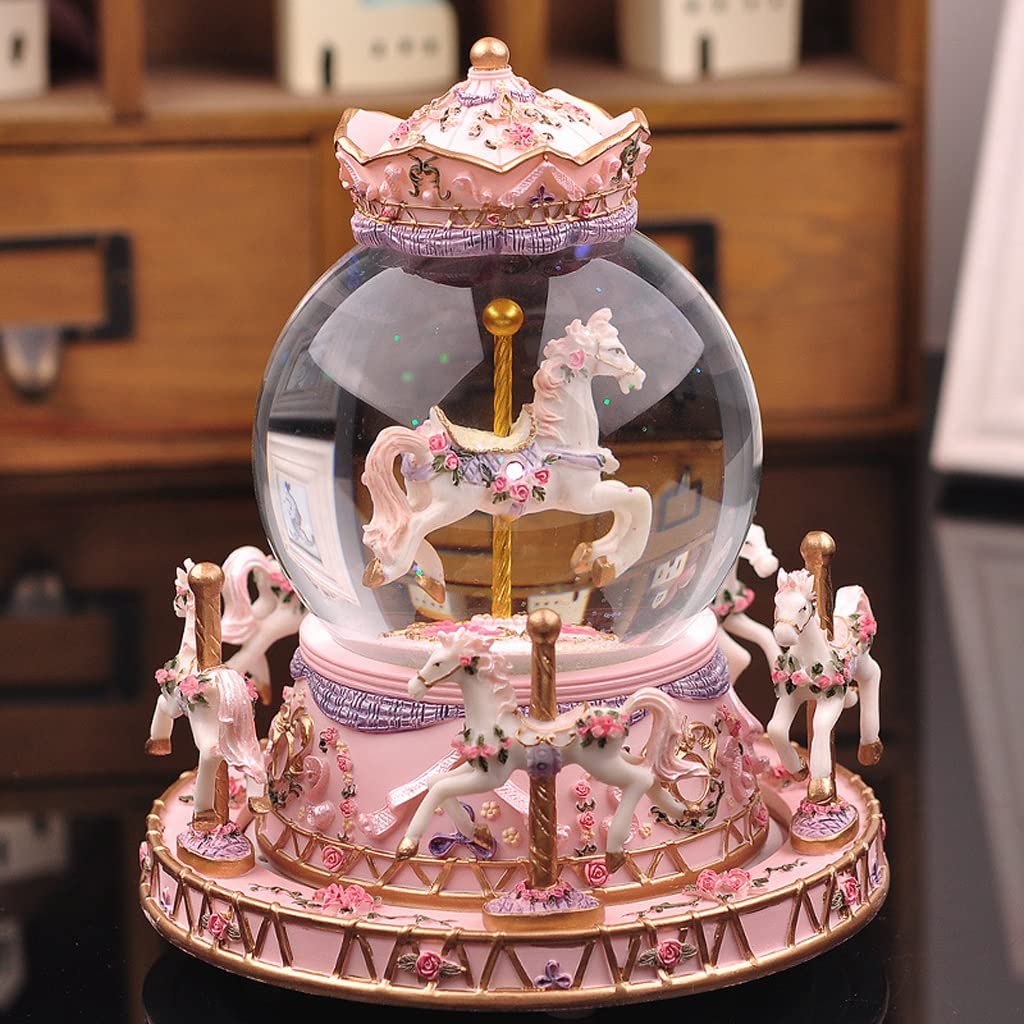 Karuzela Kryształowa Kula Sen Kolorowa Pływająca Śnieg Pozytywka Oktawa Box Dziewczyny Prezent Urodzinowy Boże Narodzenie, 15 CM * 19 CM, Roze