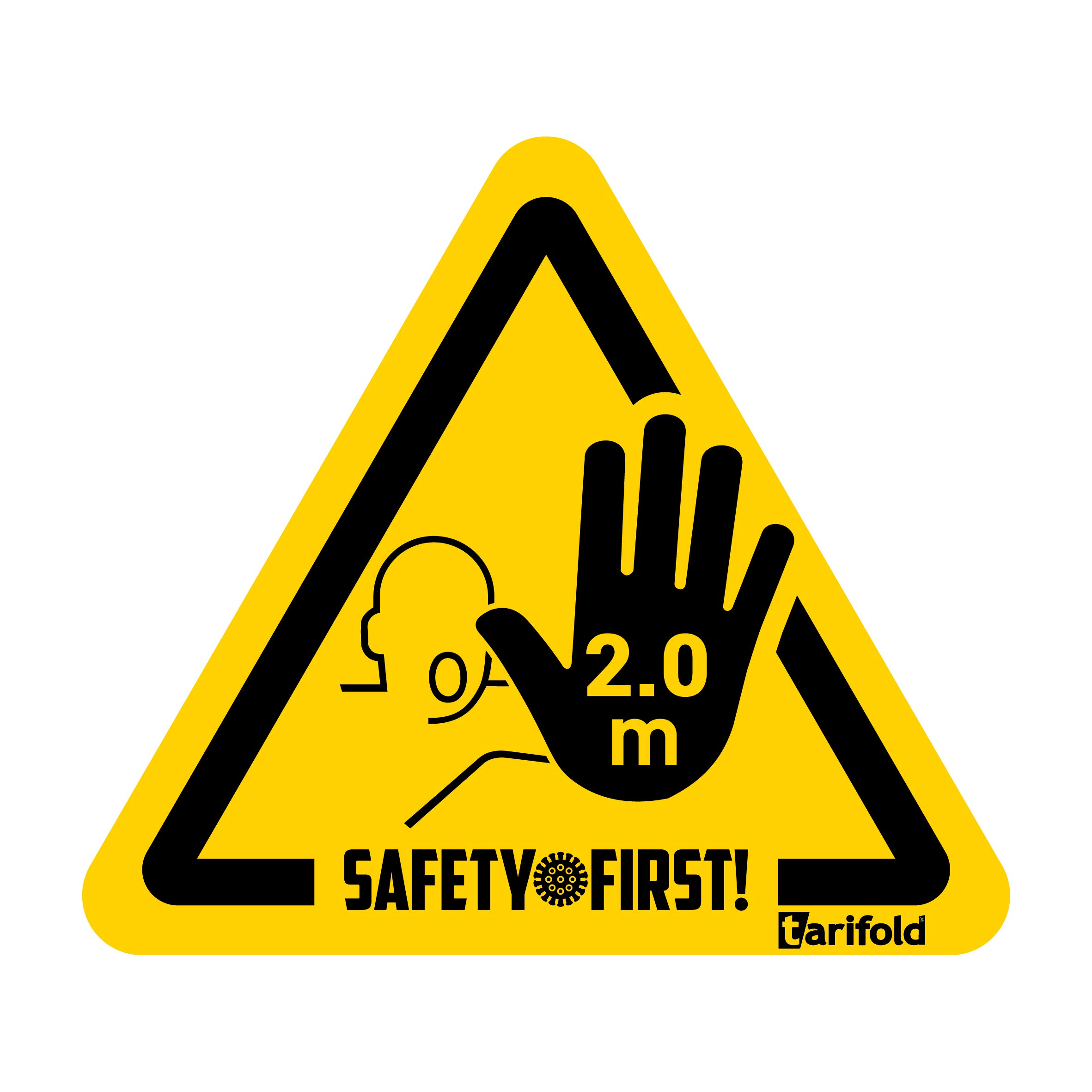 Tarifold Es 197855 – Pack of 4 Adhesive Floor Sign "STOP, Keep Safety Distance" – Non-Slip and Resistant, 150 x 170 mm, Yellow/Black, 4u.