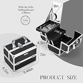 Joligrace Makeup Box Cosmetic Train Case Portable Makeup Organizer Case with Mirror 2 Tray Make up Storage Case for Nail Teach Craft Sewing Travel Vanity Modern Style Black