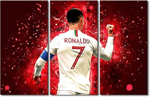 Miniatura 40 de TISHIRON 3 paneles CR7 Cristiano Ronaldo - Póster en lienzo para decoración de pared, pelota deportiva, casa moderna, para club, arena, sala