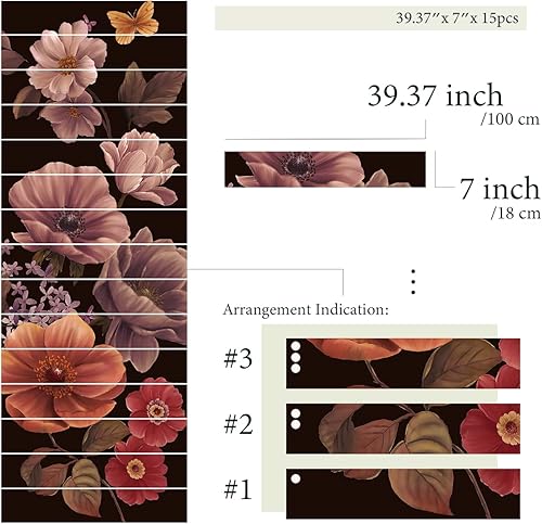 Miniatura 4 de 15 calcomanías de vinilo texturizado de cuero para subir escaleras, autoadhesivas, 39.37 x 7.09 pulgadas, boceto de peonía