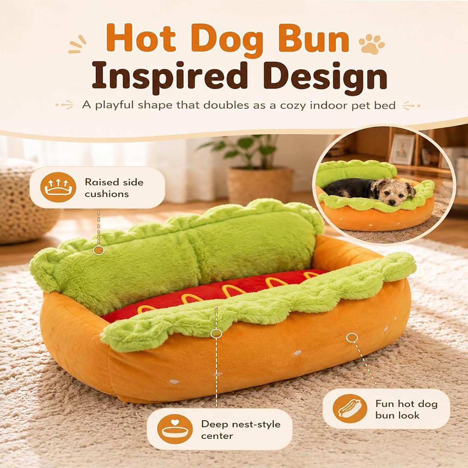 ZVD Panier pour Chien et Chat, Lit Douillet en Peluche pour Petit Animal M | Nid Chaud avec Coussin Amovible Lavable, Idéal Chiot, Teckel, Chaton, Maison, Chambre et Coin Repos
