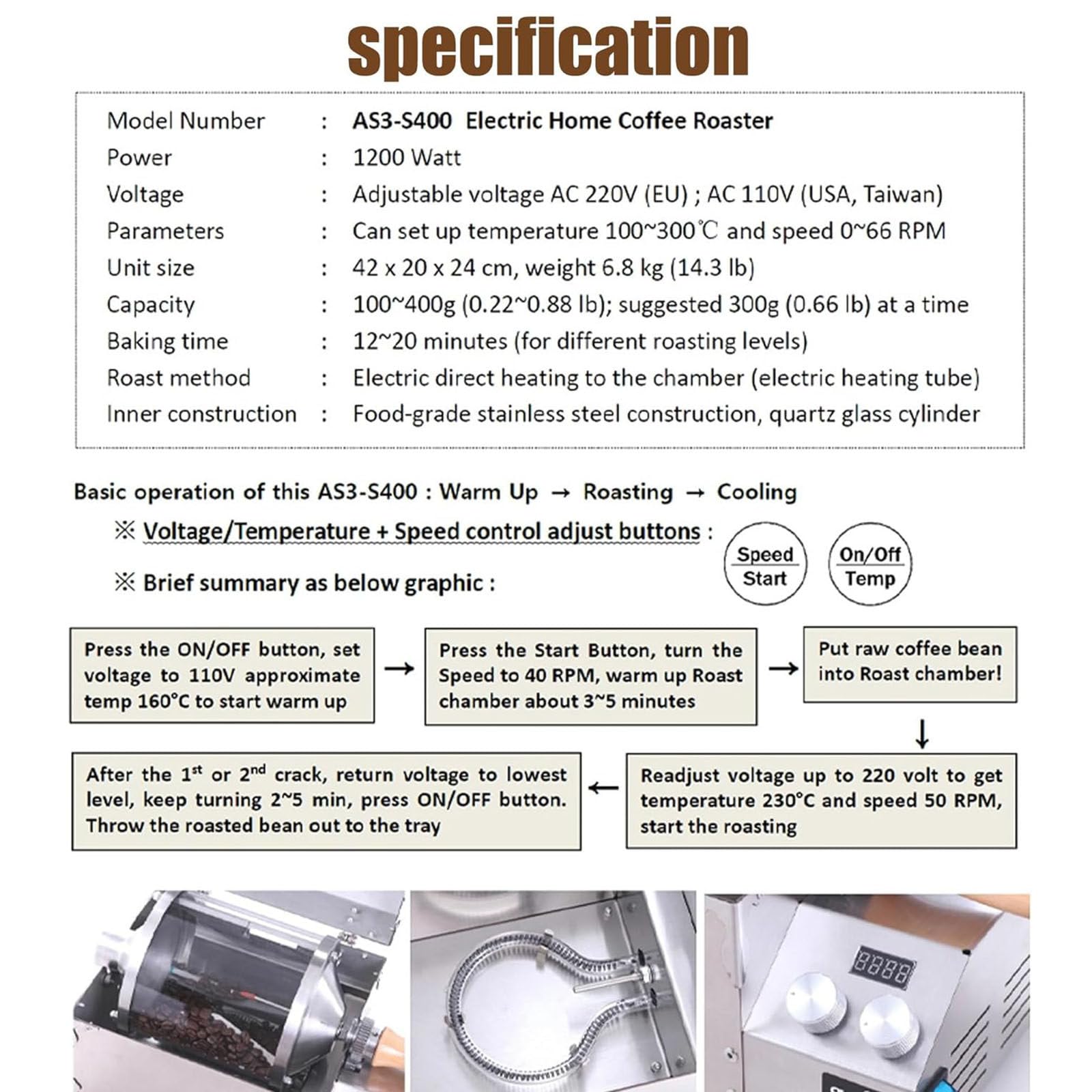 1200W Cafes de café Professionnel Roaster, 500 g de café de café électrique Machine de torréfacteur à Sec, pour Certaines Personnes Qui Aiment Le café
